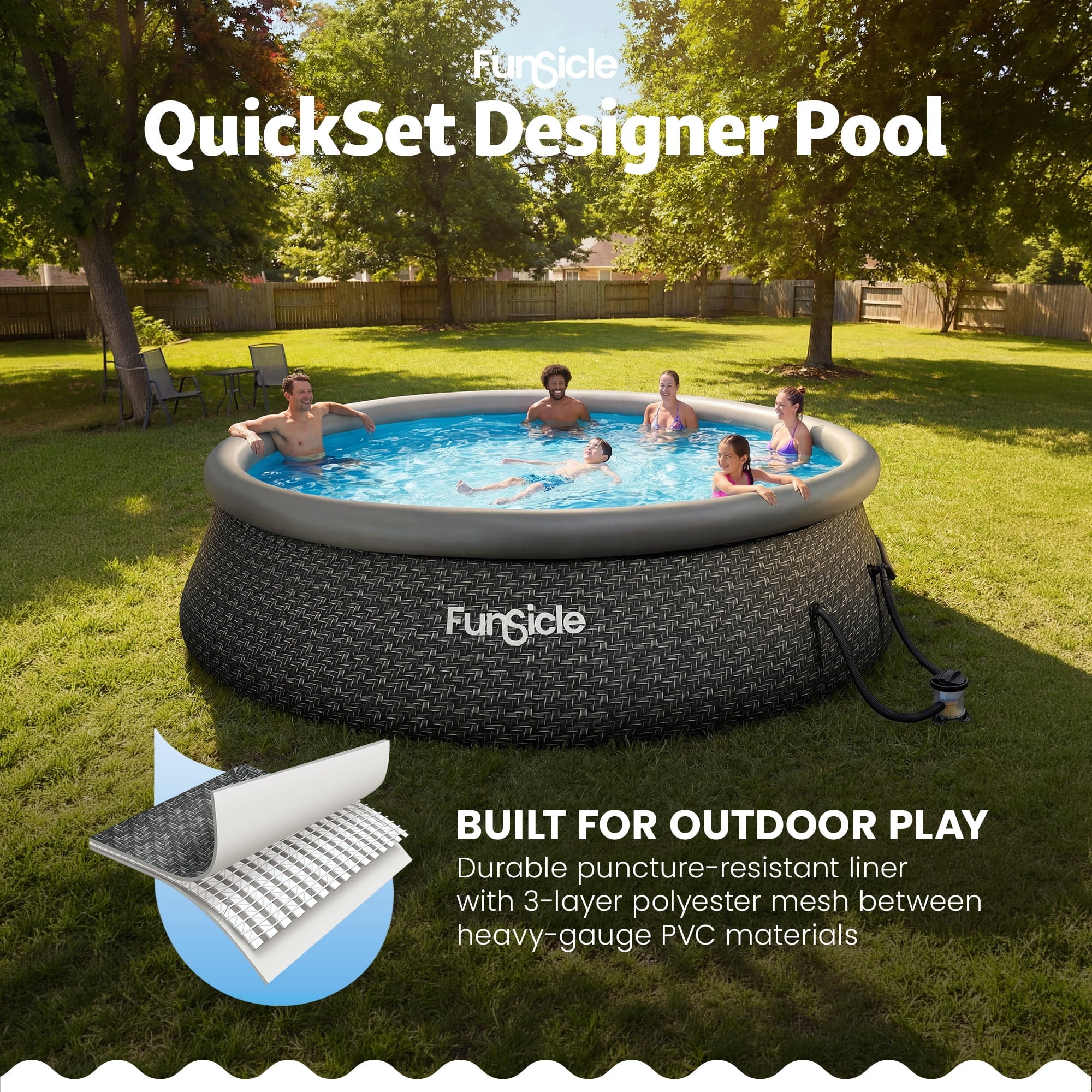 Funsicle Quickset 14’ x 36” Round Inflatable Top Ring Above Ground Swimming Pool Set