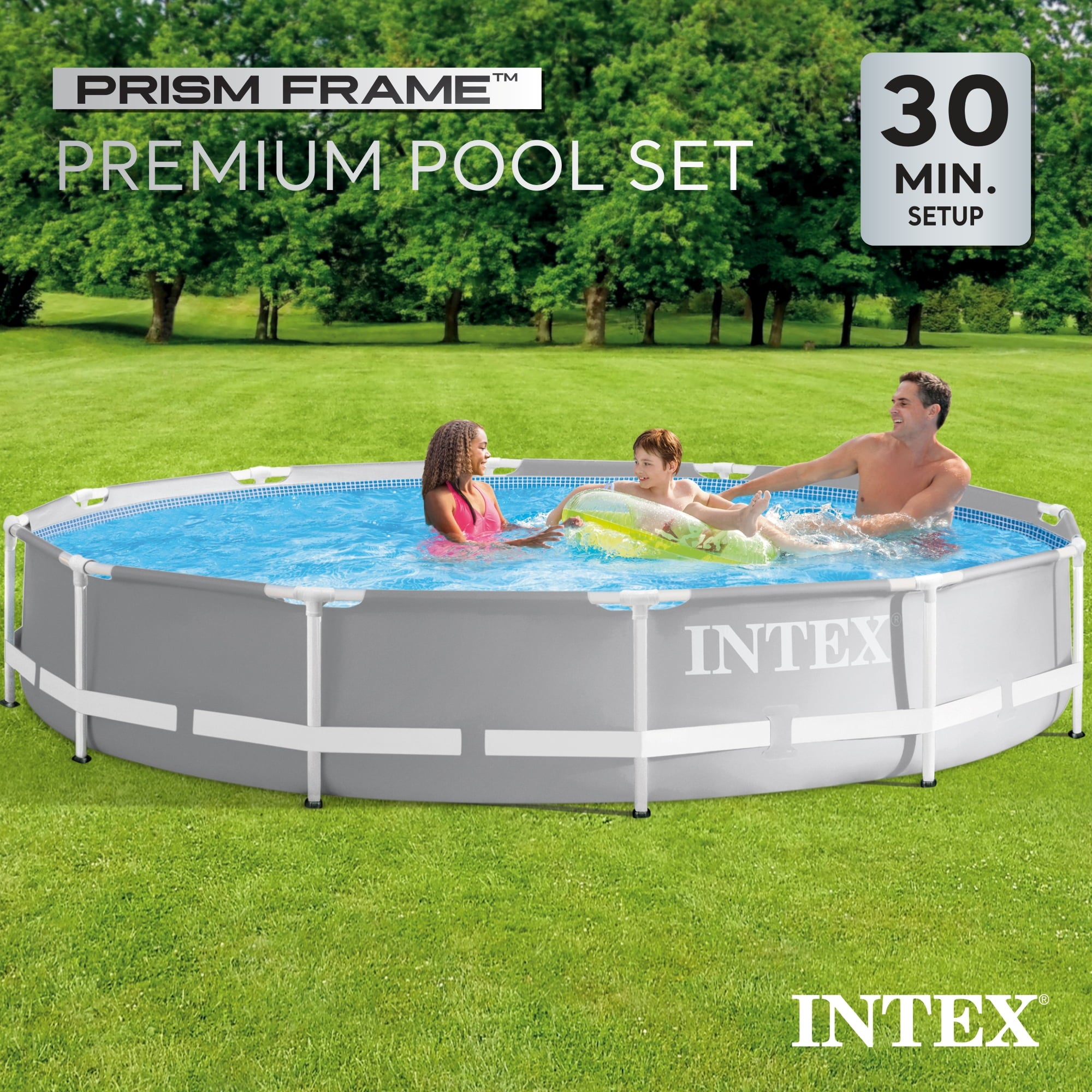 INTEX Round Prism Frame 10ft x 30in Above Ground Swimming Pool Set, Gray