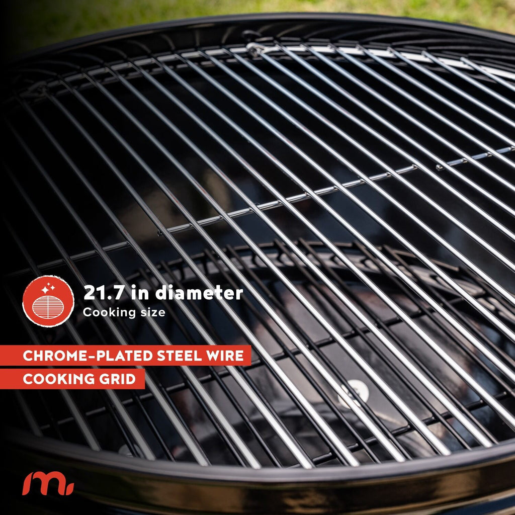 Megamaster – 22 Deluxe Charcoal Barbecue Grill with Adjustable Air Vent, Built-In Temperature Gauge, 368 SQ. In Cooking Area, Storage Rack, Portable Grill for Camping, Picnics, and More - 810-23003