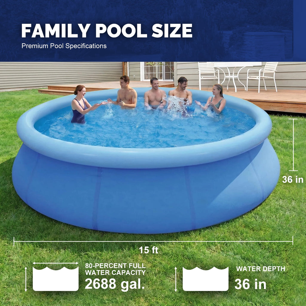 Honeydrill 12 ft x 36 in Above Ground Inflatable Pools, Top Ring Easy-Set Round Pool, Blue