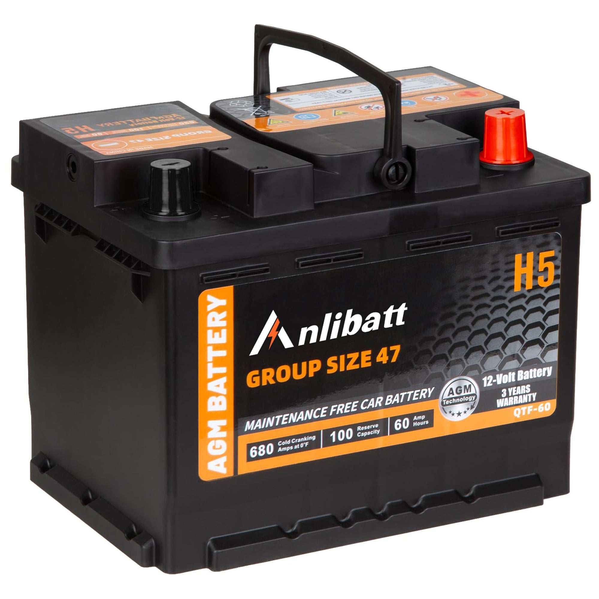 Anlibatt BCI Group 48 Battery, AGM 12 Volt Rechargeable Automotive Batteries for Car, H6 760CCA 70Ah 120RC, Maintenance Free
