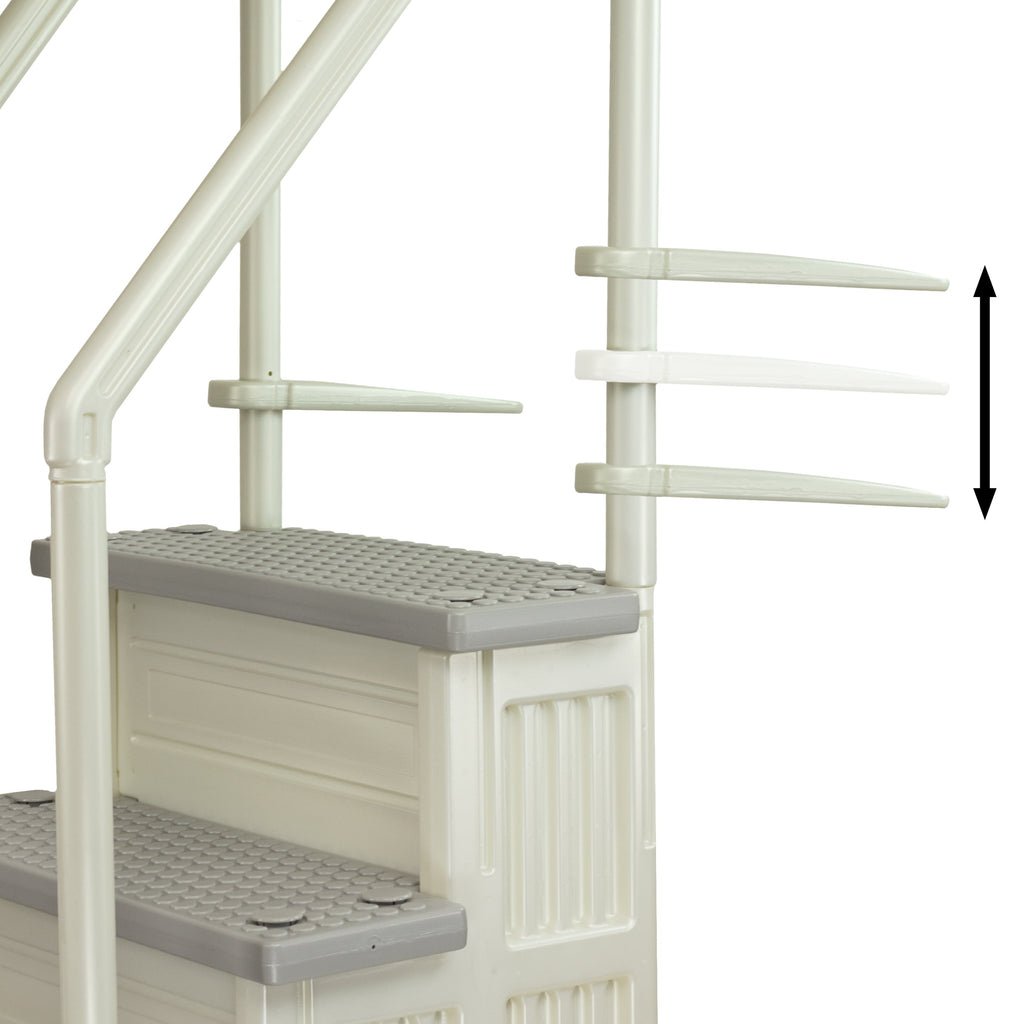 Aqua Select White Anti-Slip Pool Steps with White Steps and White Outside Flip-up Safety Ladder, 48-54H