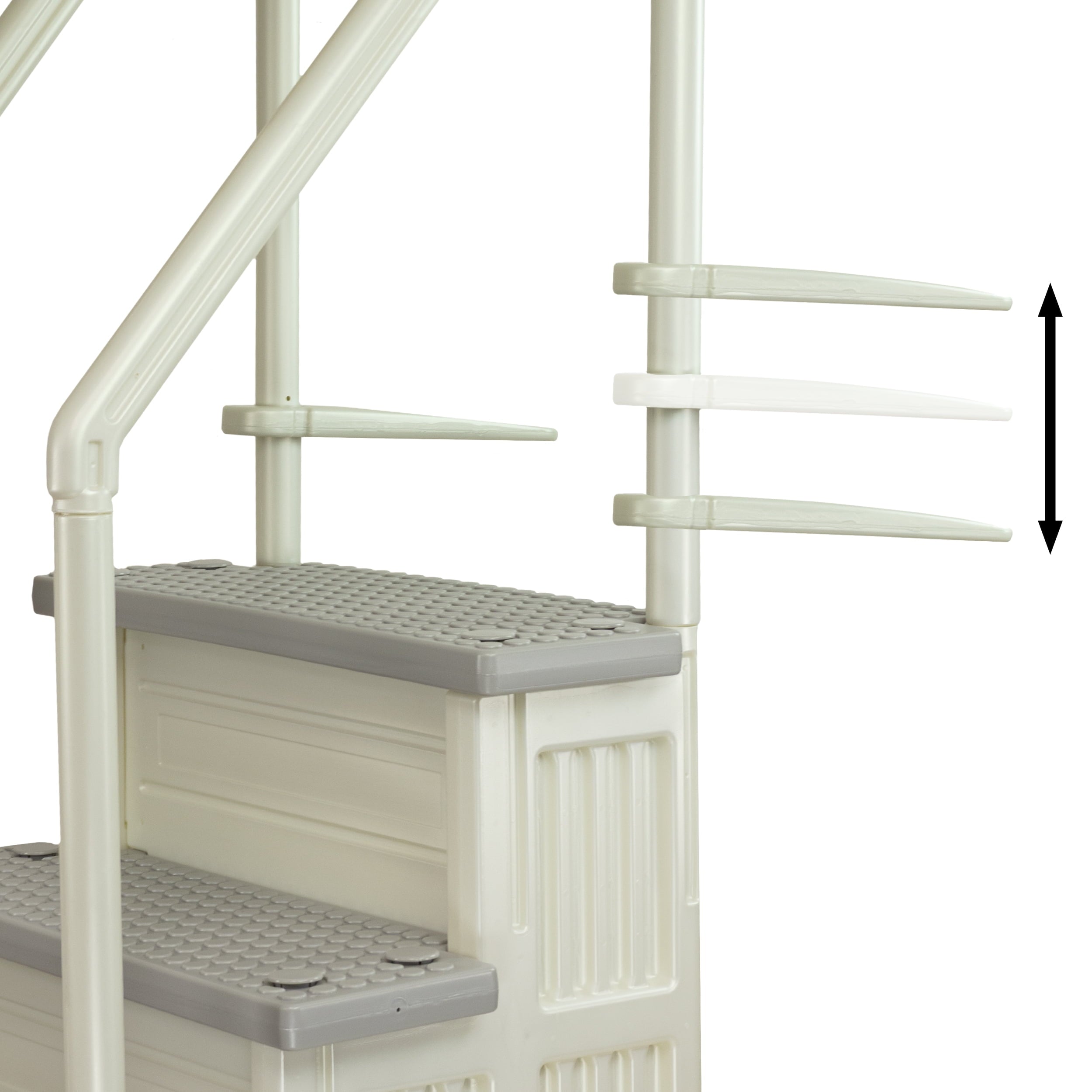 Aqua Select White Anti-Slip Pool Steps with White Steps and White Outside Flip-up Safety Ladder, 48-54H