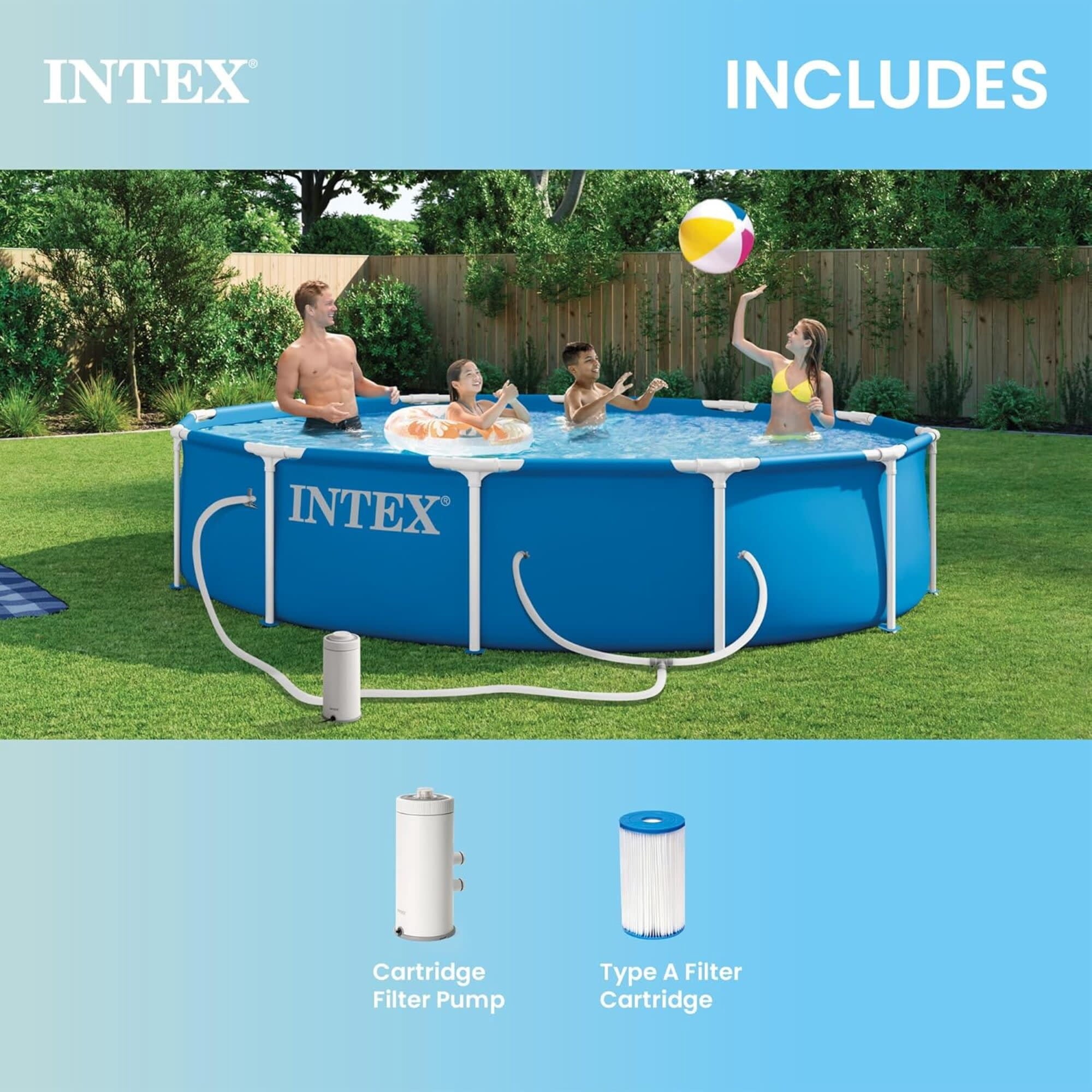 INTEX Metal Frame 10ft x 30in Above Ground Swimming Pool Set w/ Filter Pump