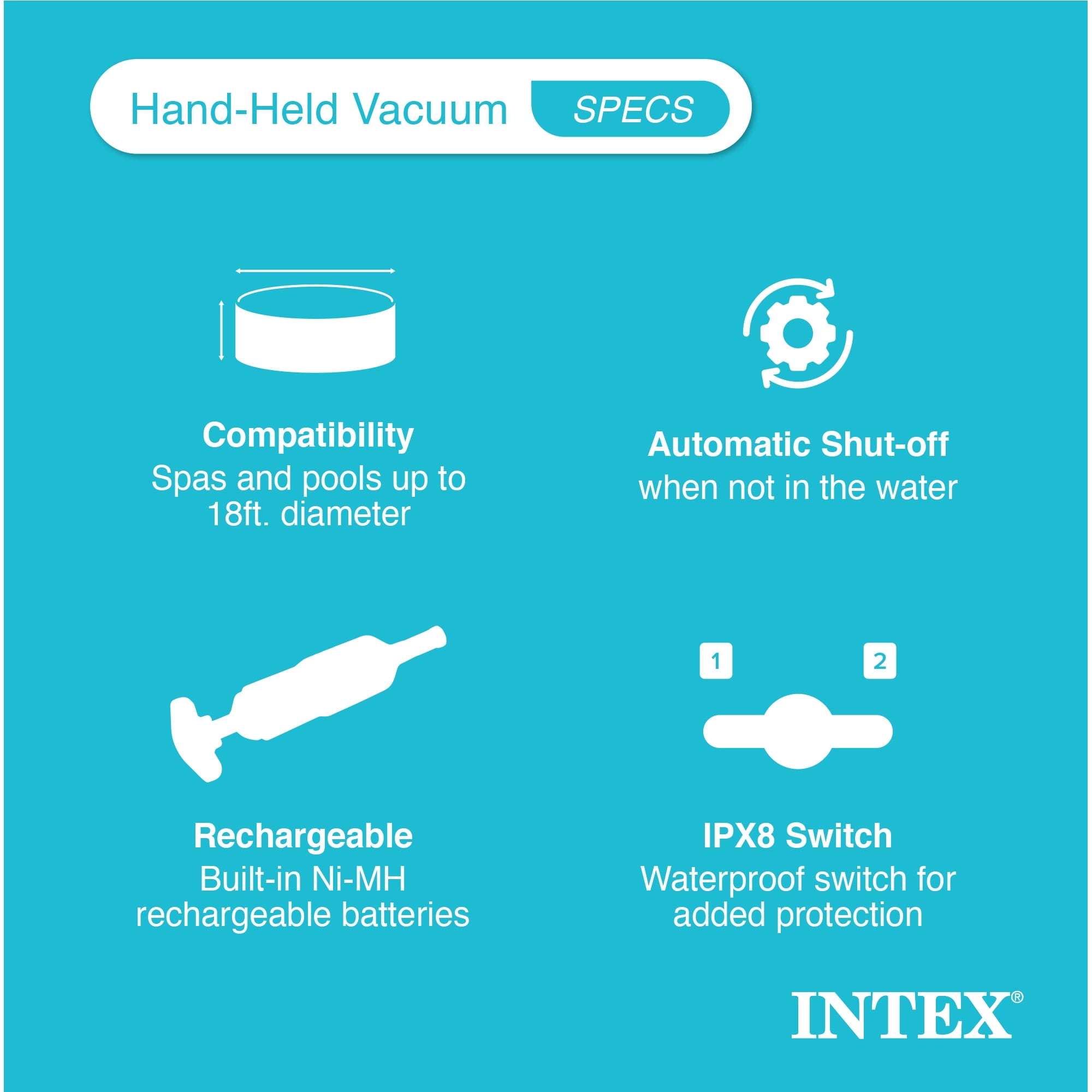 Intex Rechargeable Handheld Above Ground Pool Vacuum with 2 Brush Heads