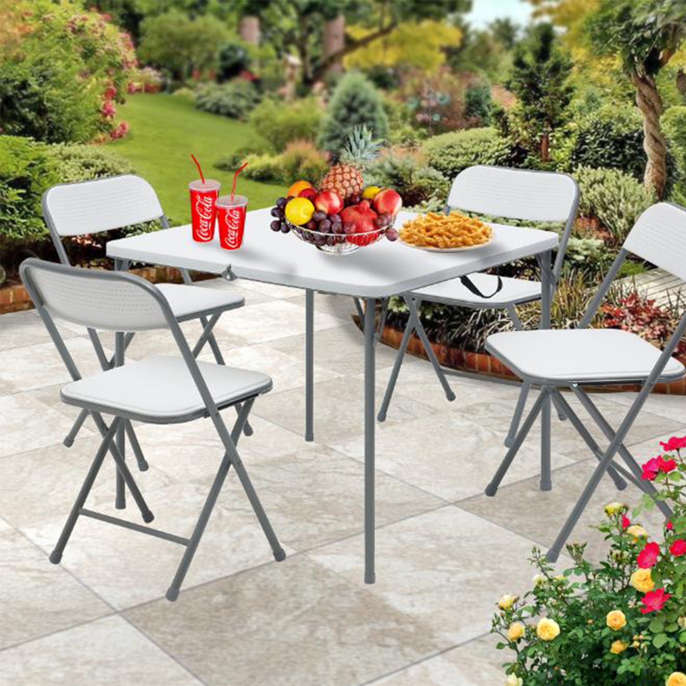 Mainstays 5-Piece 34 Square Centerfold Folding Card Table and 4 Folding Chairs Set, White
