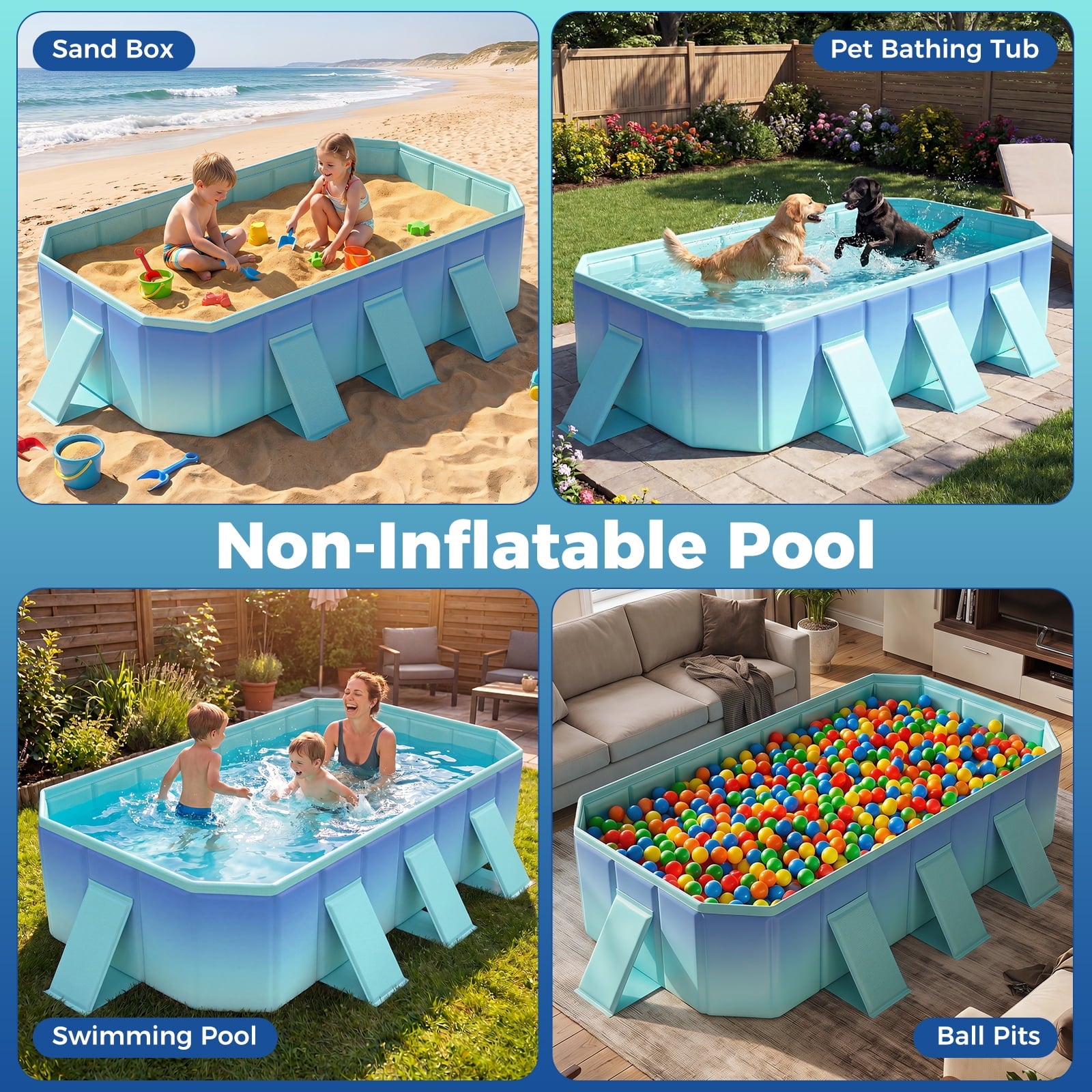 Costway Non-Inflatable Folding Kiddie Outdoor Swimming Pool,Portable Around Ground Pool Gradient + Green