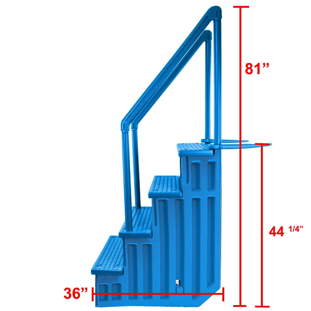 Aqua Select White Anti-Slip Pool Steps with White Steps and White Outside Flip-up Safety Ladder, 48-54H