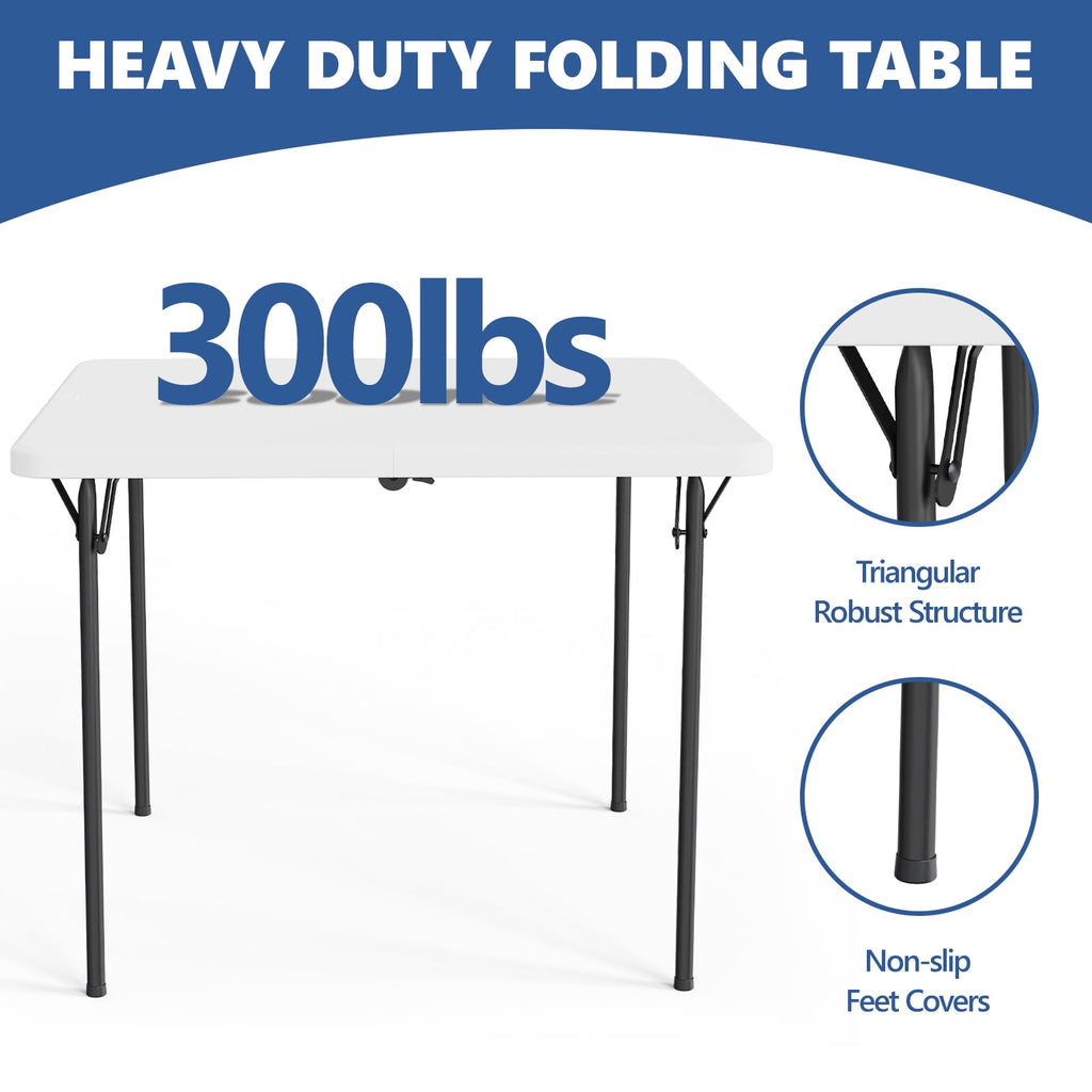 HaiCube 36-Inch Folding Table, Heavy Duty HDPE Portable Card Table, 300lb Capacity, No Assembly, Waterproof for Camping, Picnic, Party, White