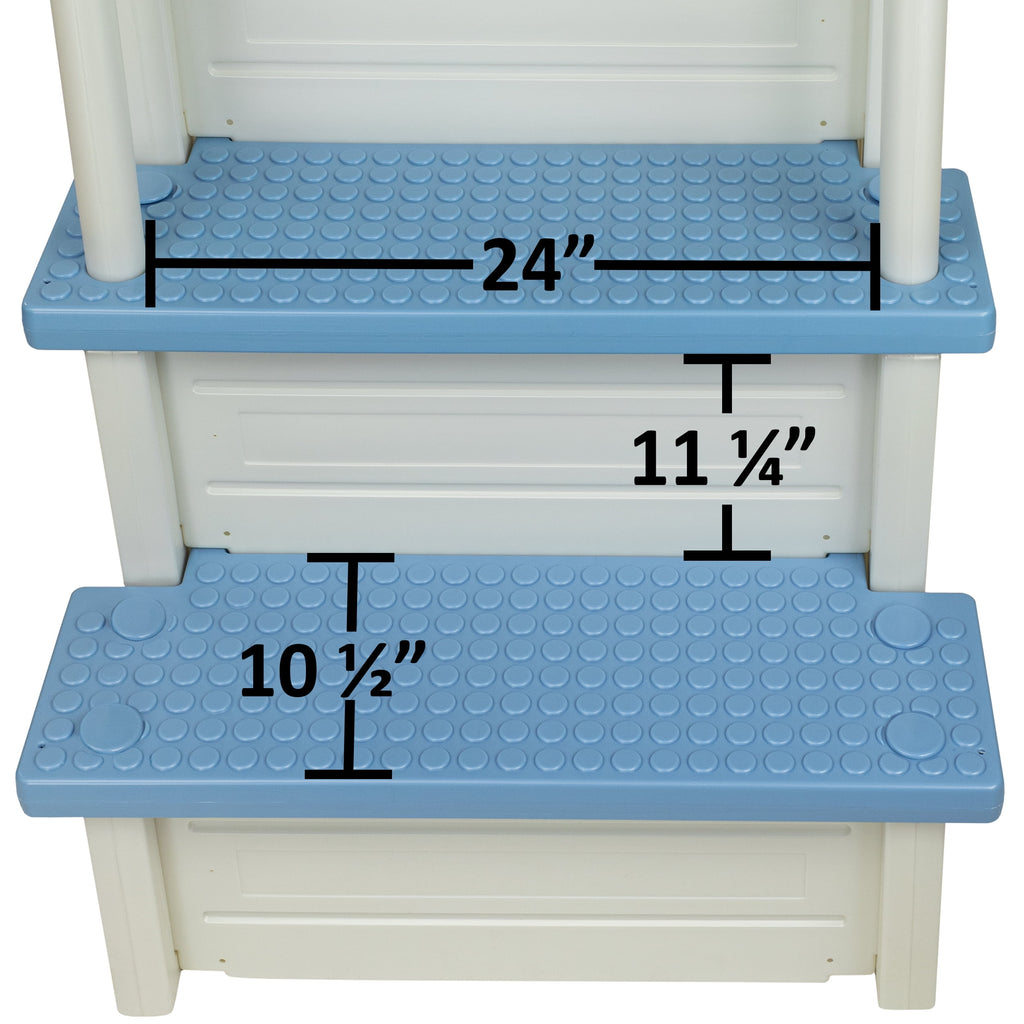 Aqua Select White Anti-Slip Pool Steps with White Steps and White Outside Flip-up Safety Ladder, 48-54H