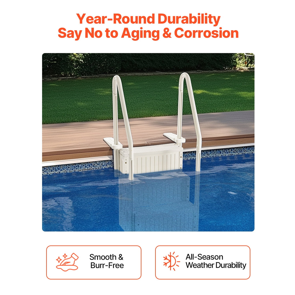 KFFKFF 4-Step Above Ground Pool Ladder, Anti-Slip Pool Steps with Dual Handrails, Supports 400 lbs, Fits 48-54 Inground & Above-Ground Pools, Creamy White