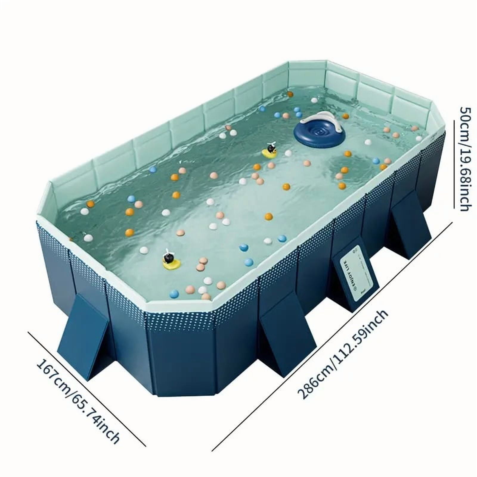 Olurrisa 9.8ft Blue PVC Folding Pool, Non-Inflatable, 1900L/500GAL Capacity for Outdoor Bathing & Cooling, Folds for Compact Storage (113”L x 66”W)