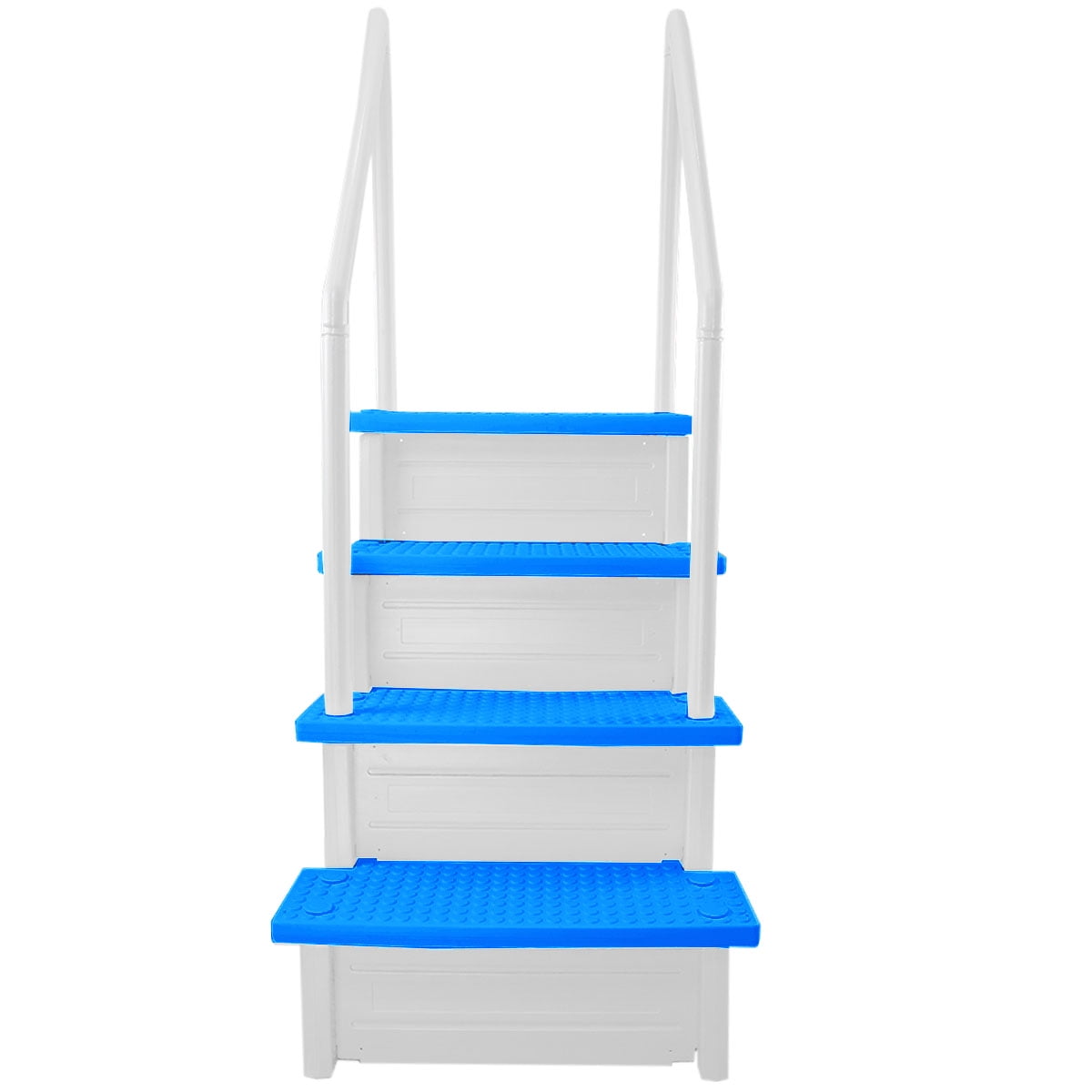 Aqua Select White Anti-Slip Pool Steps with White Steps and White Outside Flip-up Safety Ladder, 48-54H