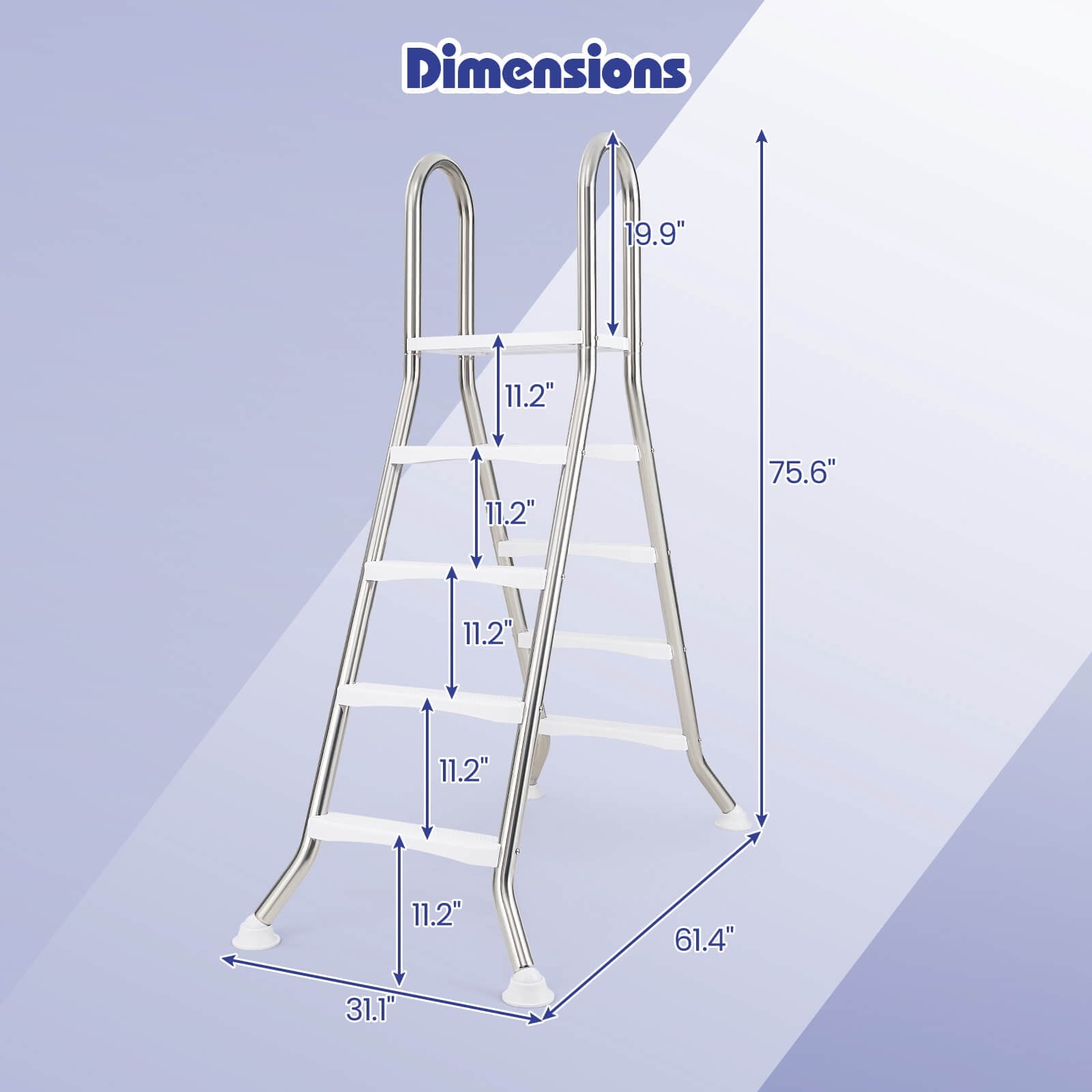 Costway 75.6 Above Ground Pool Ladder with Top Platform Non-slip Steps & Rounded Handrails