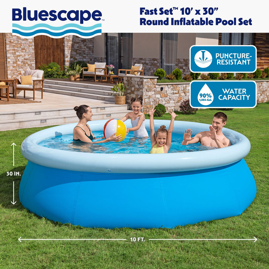 Bluescape Fast Set 10’ x 30” Round Inflatable Soft Sided Above Ground Pool Set