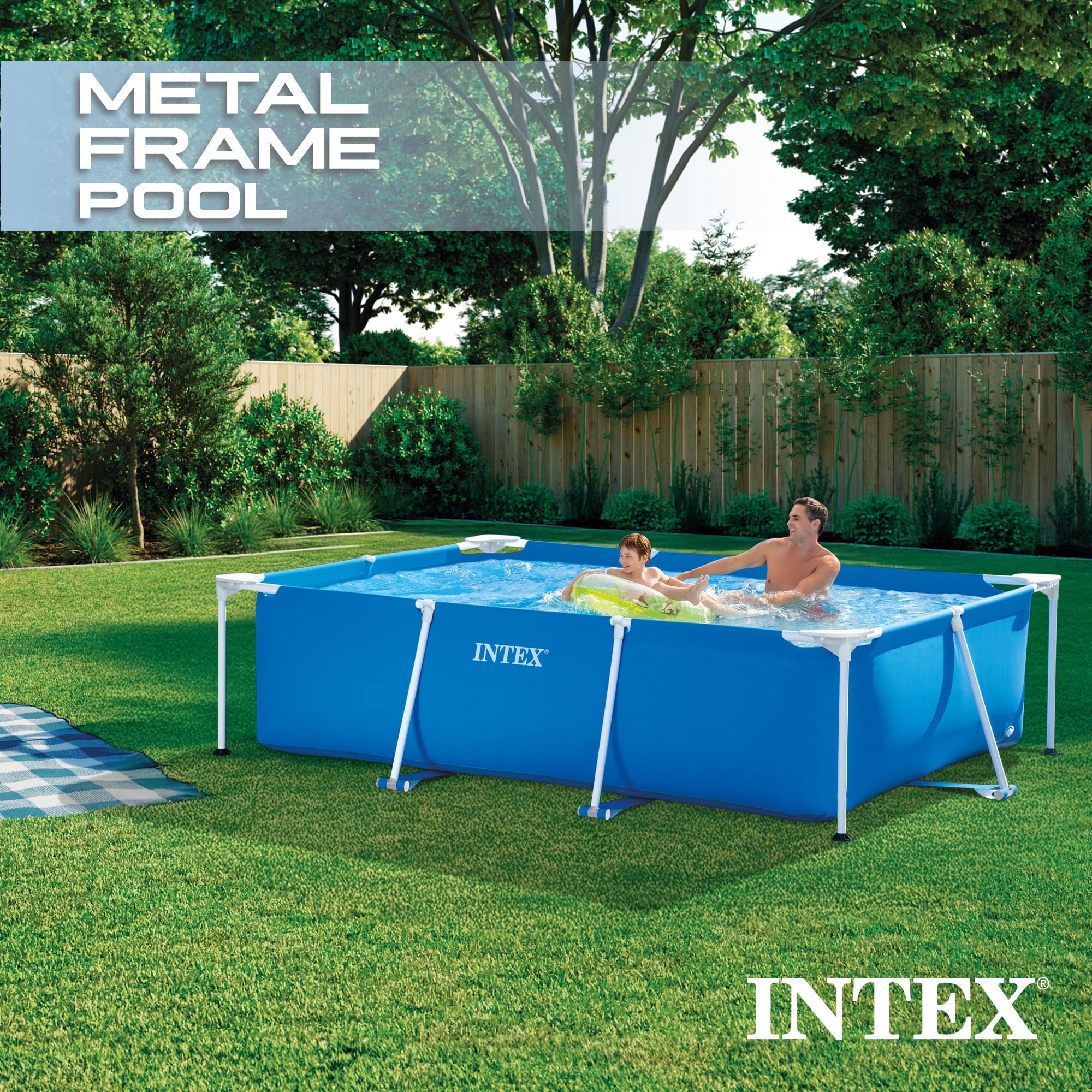 Intex 14.75' x 33 Rectangular Frame Above Ground Outdoor Swimming Pool