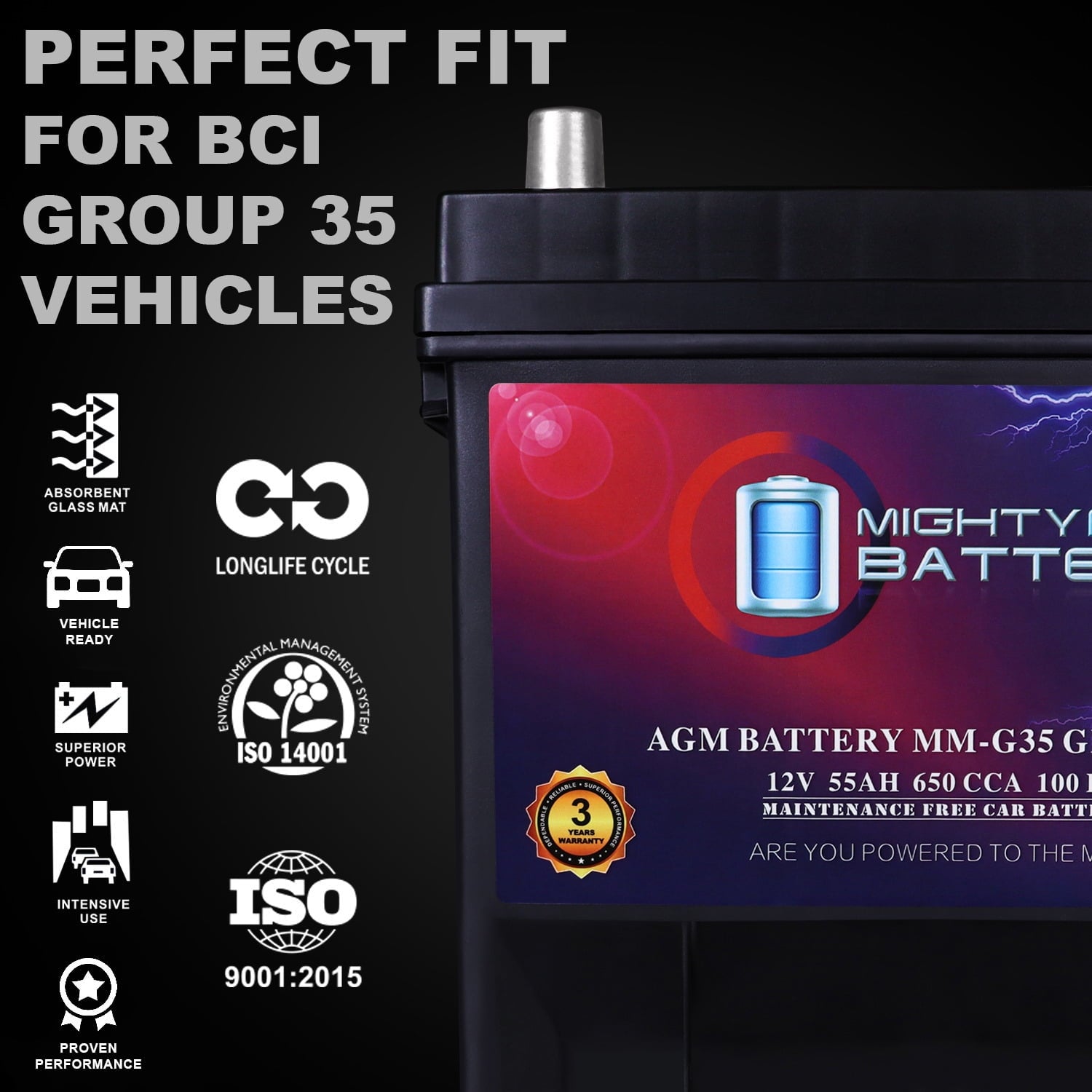 MM-H5 Start and Stop Car BCI Group Size 47 12V 60 AH, 100RC, 680 CCA Rechargeable AGM Car Battery