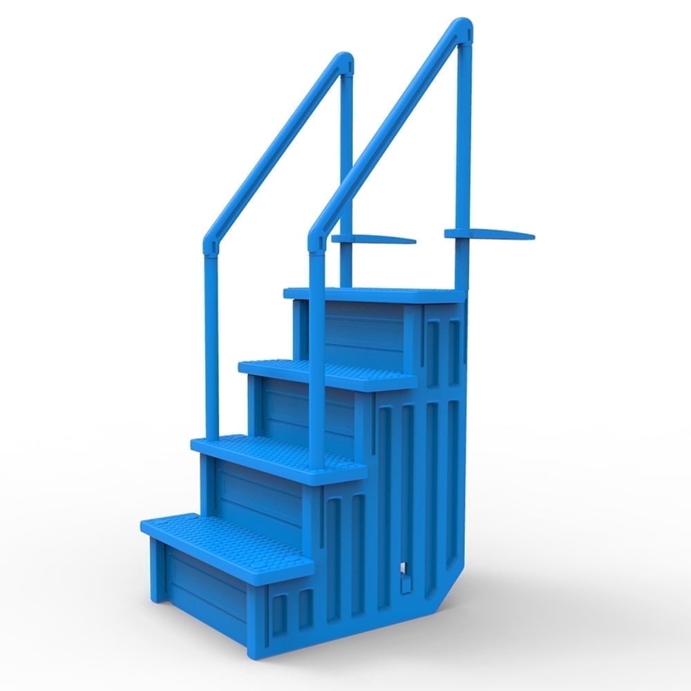 Aqua Select White Anti-Slip Pool Steps with White Steps and White Outside Flip-up Safety Ladder, 48-54H