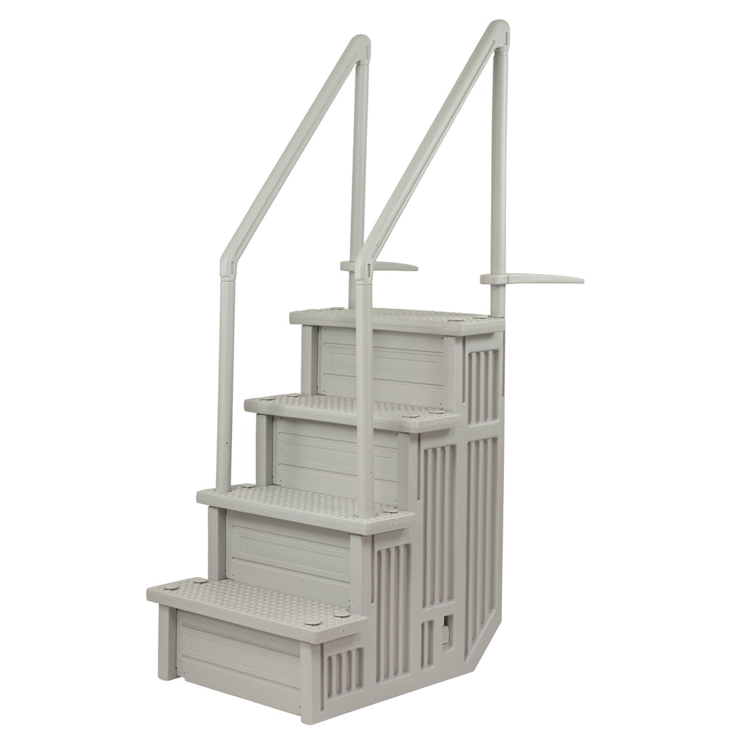 Aqua Select White Anti-Slip Pool Steps with White Steps and White Outside Flip-up Safety Ladder, 48-54H