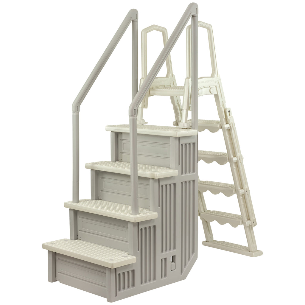 Aqua Select White Outside Flip-up Safety Ladder for Above Ground Pools 48-54H