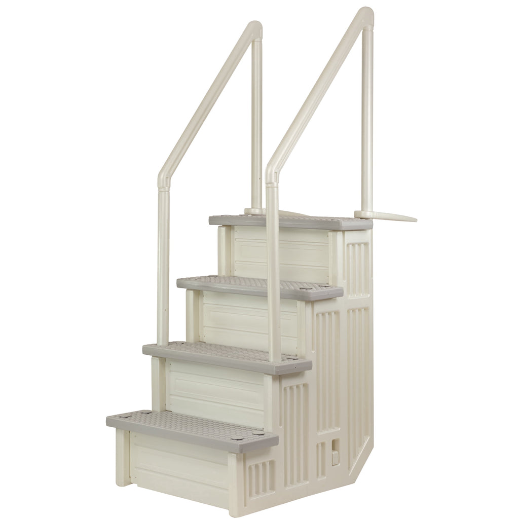 Aqua Select White Anti-Slip Pool Steps with White Steps and White Outside Flip-up Safety Ladder, 48-54H