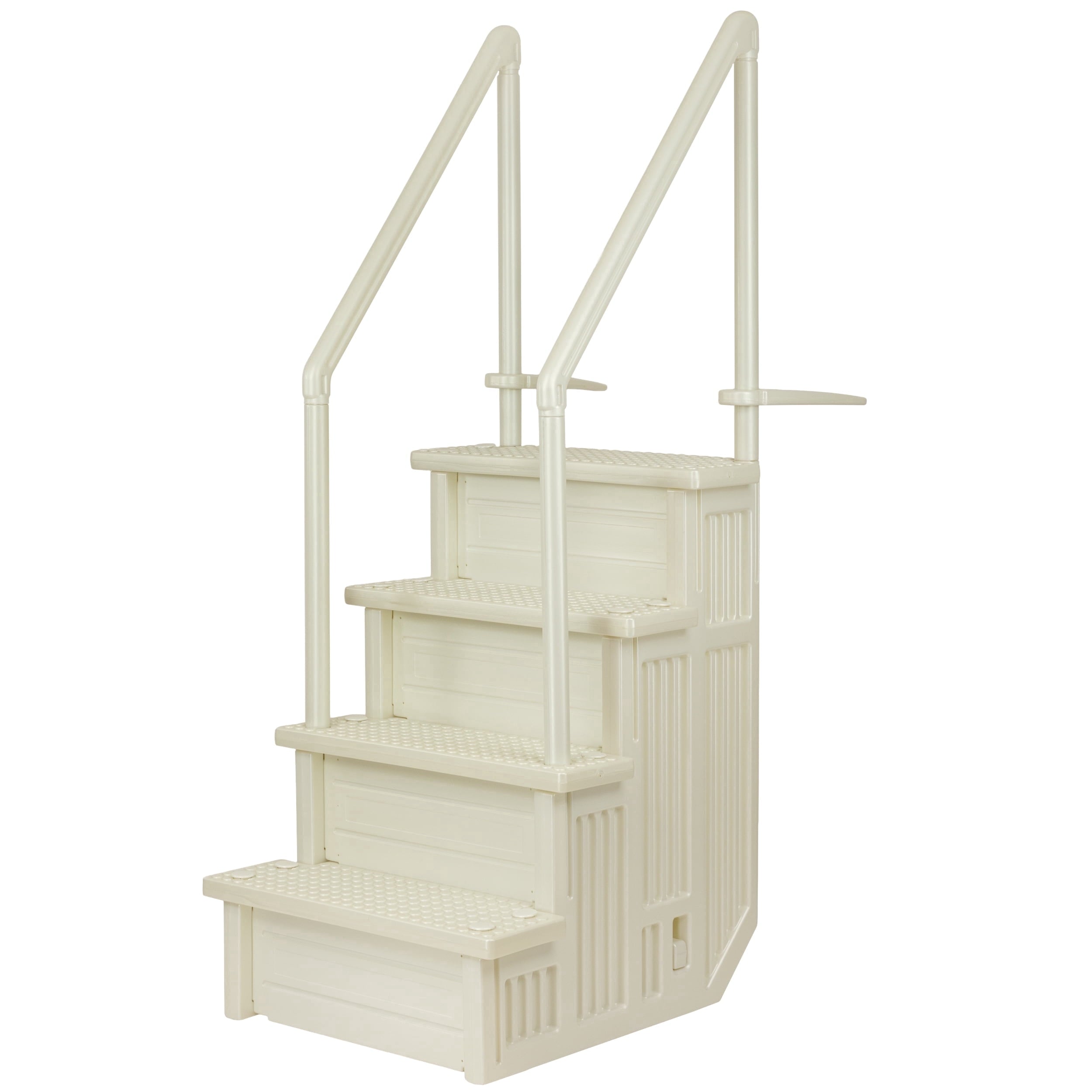 Aqua Select White Anti-Slip Pool Steps with White Steps and White Outside Flip-up Safety Ladder, 48-54H