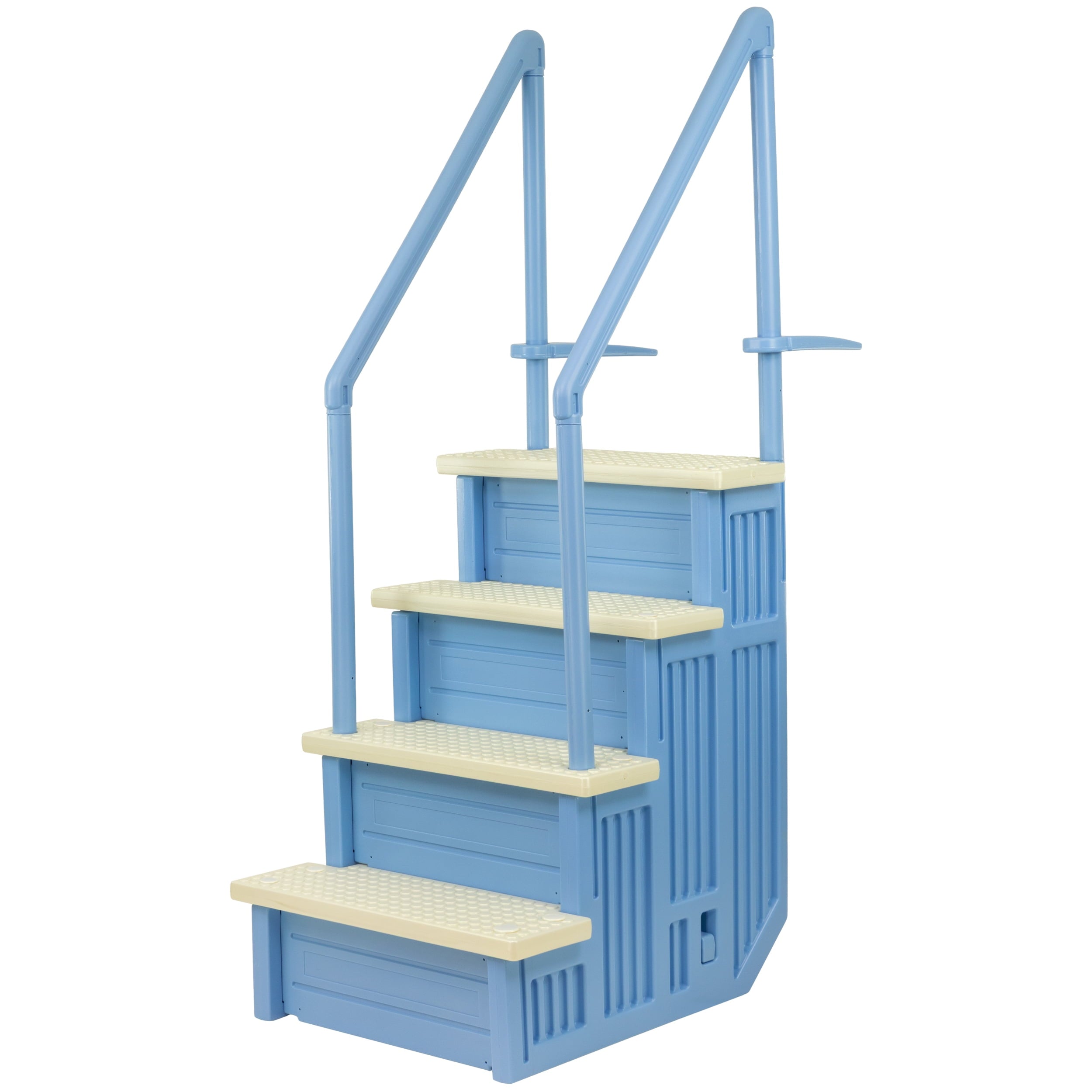 Aqua Select White Anti-Slip Pool Steps with White Steps and White Outside Flip-up Safety Ladder, 48-54H