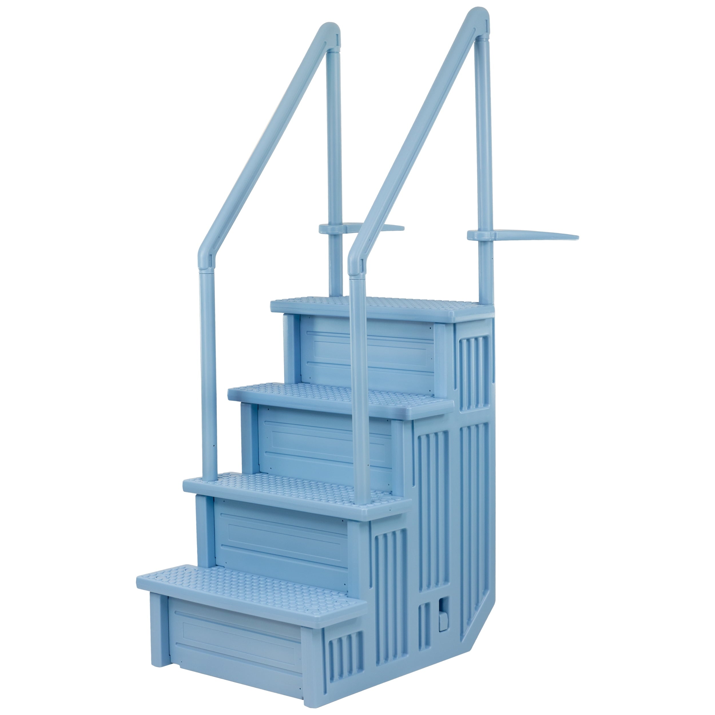 Aqua Select White Anti-Slip Pool Steps with White Steps and White Outside Flip-up Safety Ladder, 48-54H