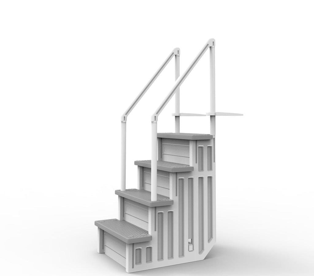 Aqua Select White Anti-Slip Pool Steps with White Steps and White Outside Flip-up Safety Ladder, 48-54H