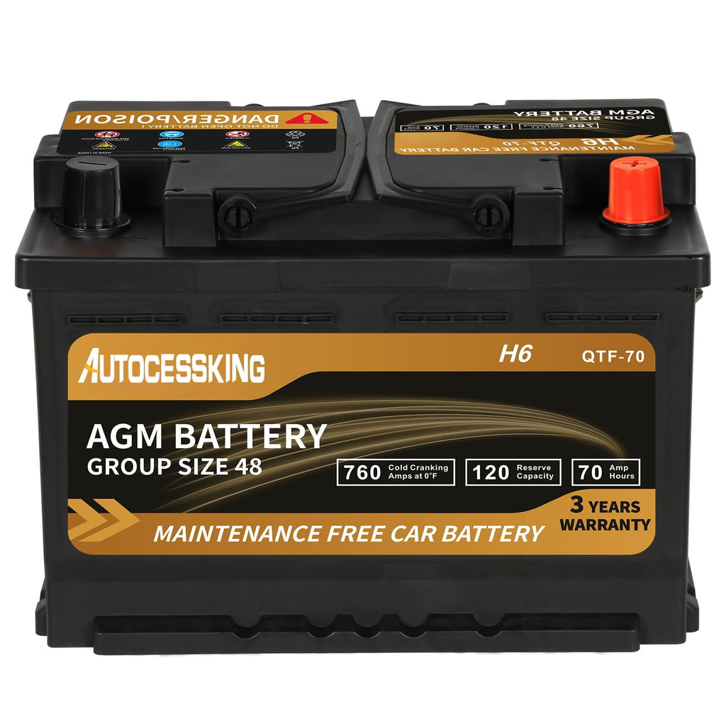 Autocessking Platinum AGM Battery, Group 47 Rechargeable Automotive Batteries for Car, 12V H5 680CCA 60Ah 100RC
