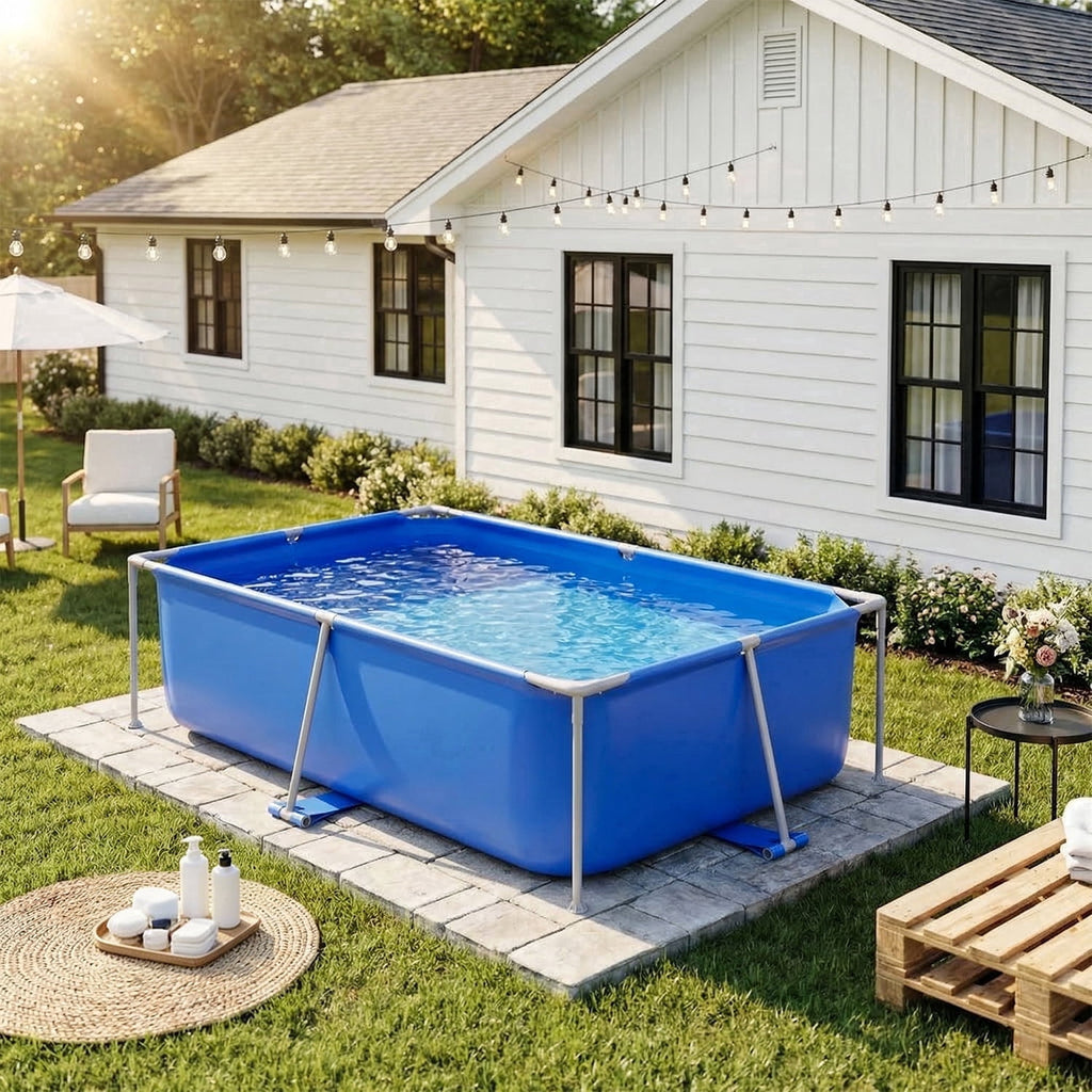 Dateyes 7.2' x 23 Above Ground Swimming Pool for Backyard, Rectangular Metal Frame Pool with PVC Liner, Blue