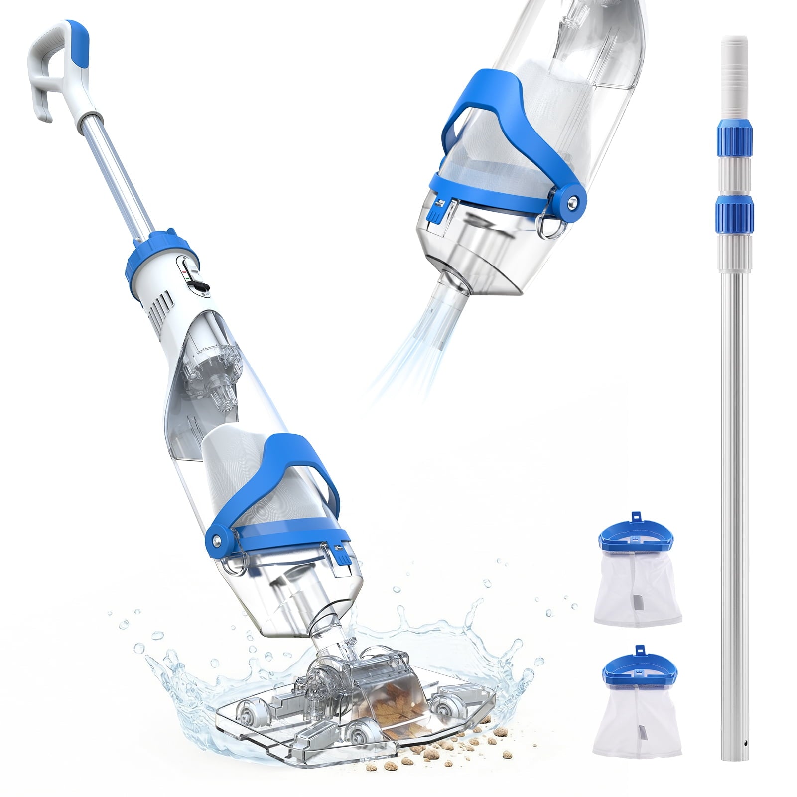 SYVIO 40W Cordless Handheld Pool Vacuum Cleaner, 18.5 GPM Rechargeable Pool Vacuum, 75 Min Runtime, 2 Hr Fast Charging for Pool, Spa & Hot Tub with 87.5 Telescopic Pole