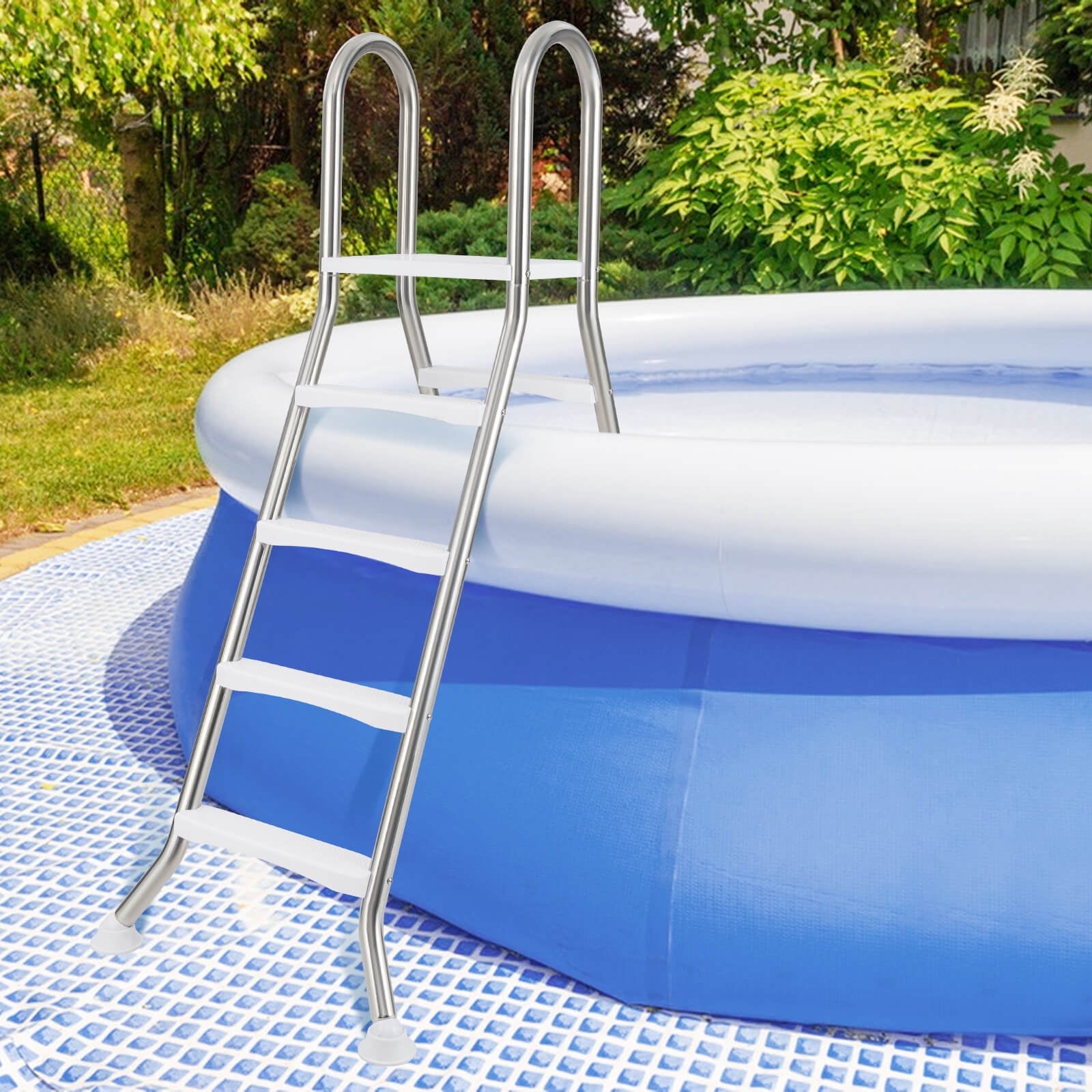 Costway 75.6 Above Ground Pool Ladder with Top Platform Non-slip Steps & Rounded Handrails