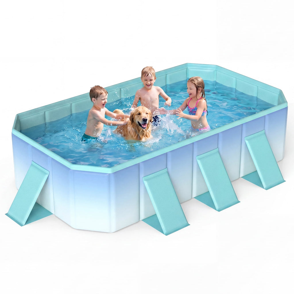 Costway Non-Inflatable Folding Kiddie Outdoor Swimming Pool,Portable Around Ground Pool Gradient + Green
