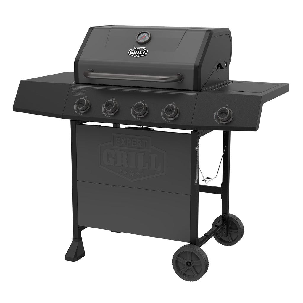 Expert Grill, 4-Burner Propane Gas Grill with Side Table and Wheels, Stainless Steel