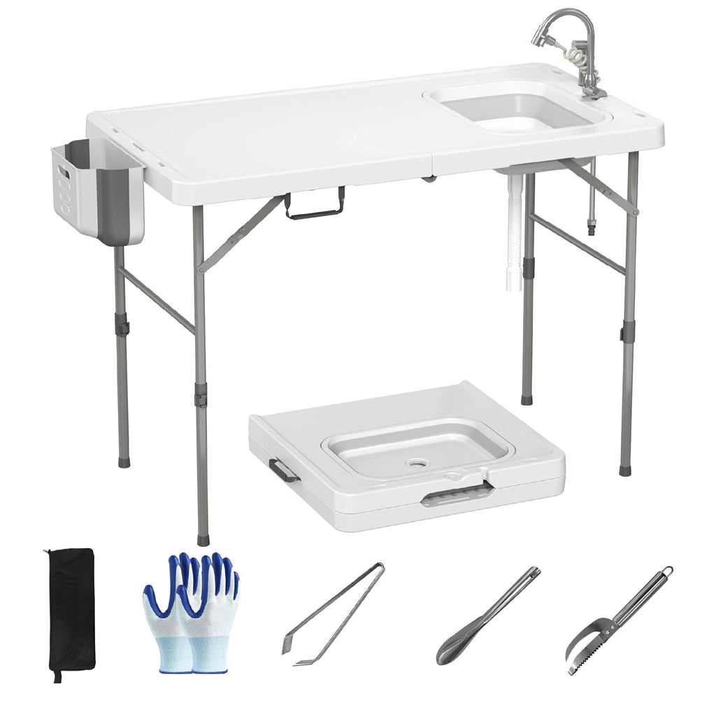 EVOKEDEN 42.5 Fish Cleaning Table w/ Sink, Folding Camping Table & Fish Cleaning Station w/ Measure Mark