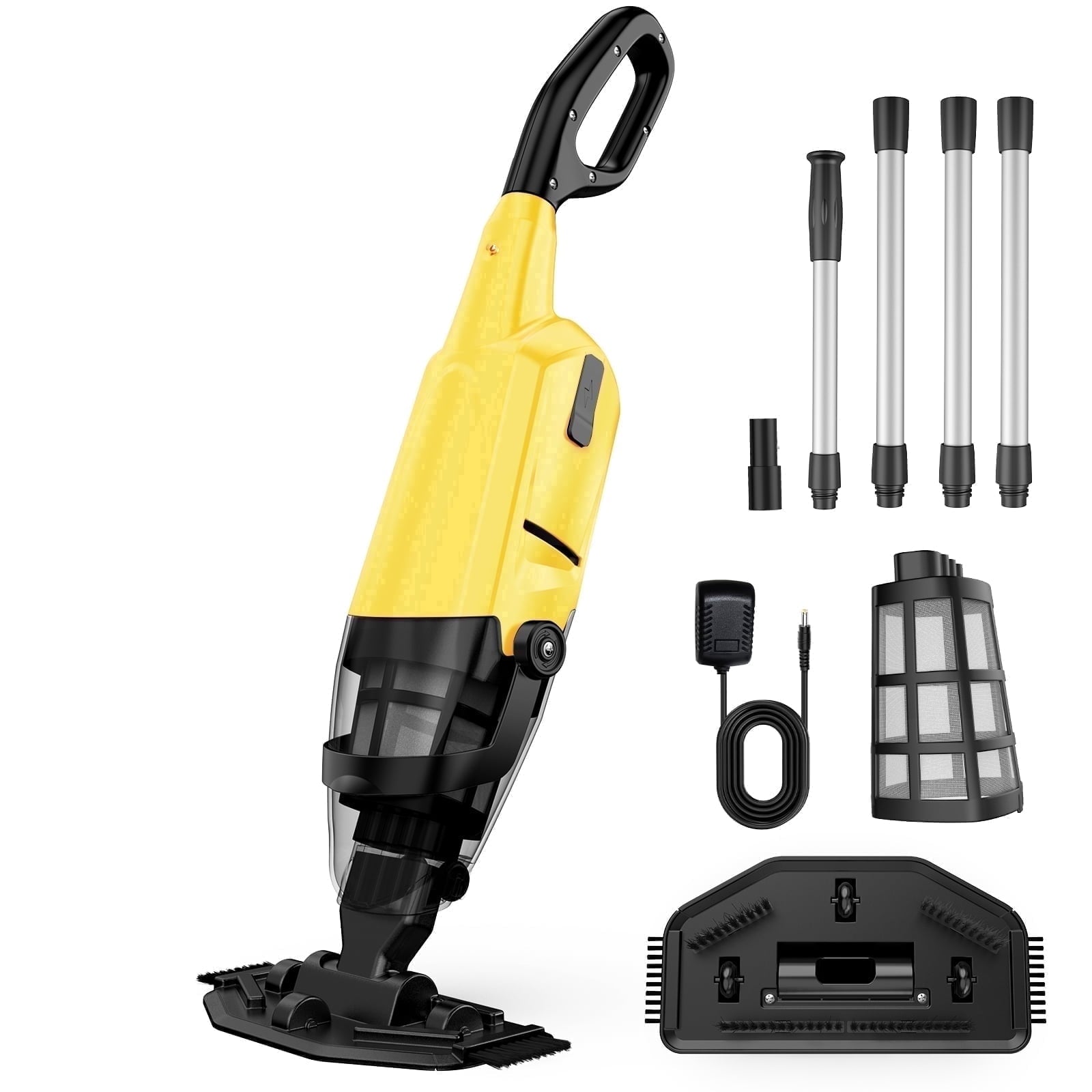 Efurden Cordless Pool Vacuum, Handheld Pool Vacuum with Running Time up to 60-Minutes for Above Ground Pools, Spas and Hot Tubs, Yellow