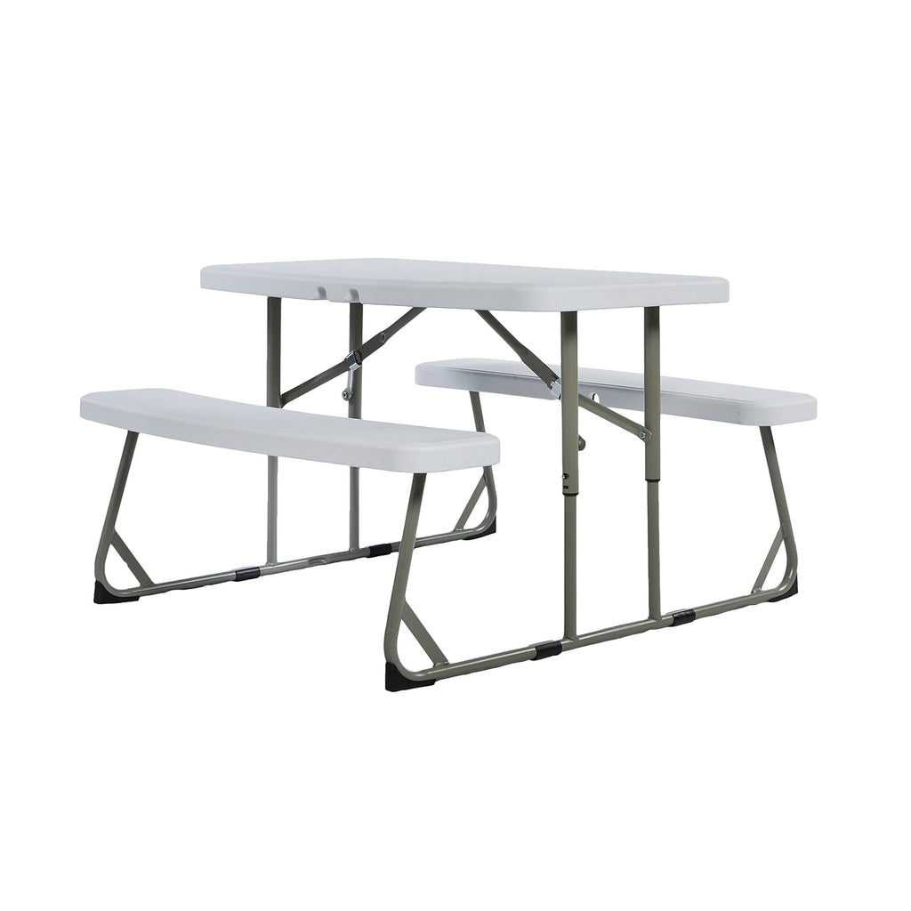 BizChair Easy-Fold Gray Folding Plastic Kids Outdoor Picnic Table and Benches - Commercial Grade - Seating for 4 Kids