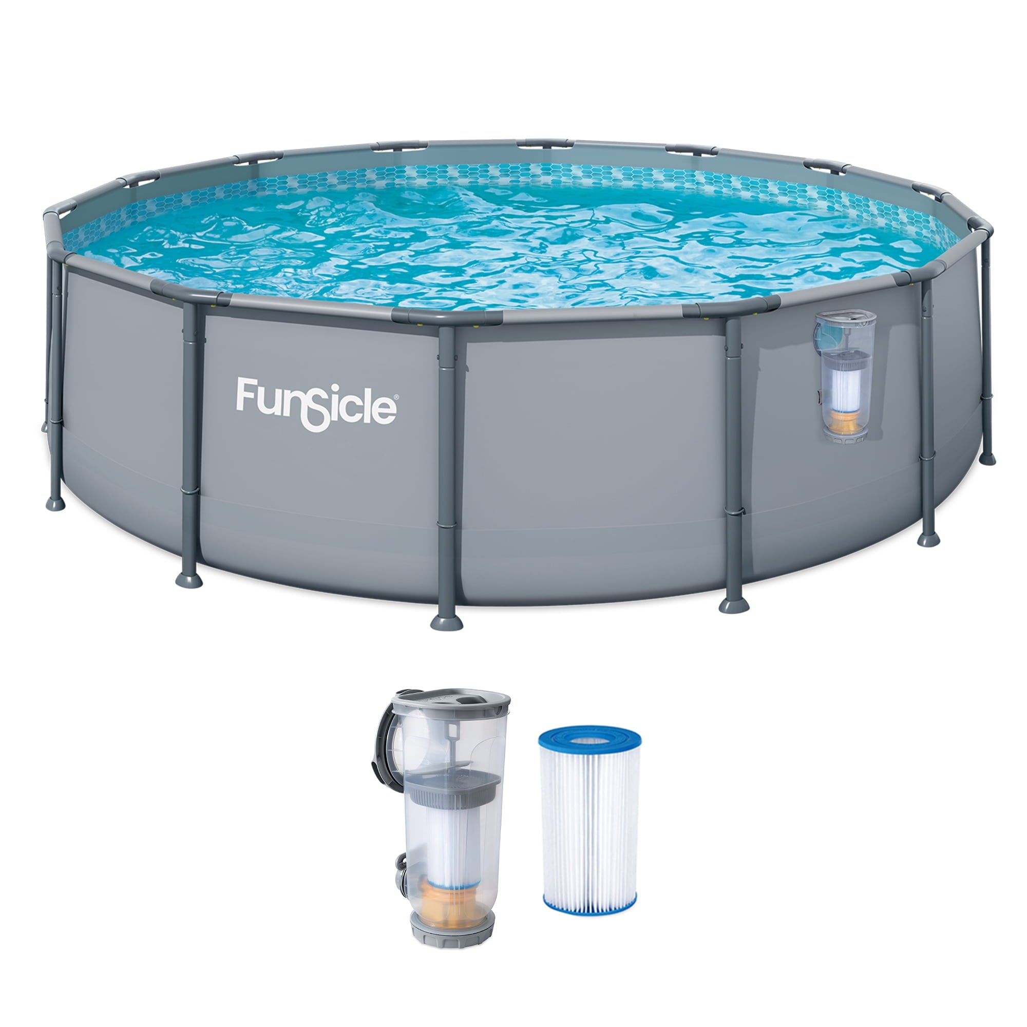 Funsicle 14ft Round Oasis Above Ground Pool with SkimmerPlus Filter Pump, Age 6 & up