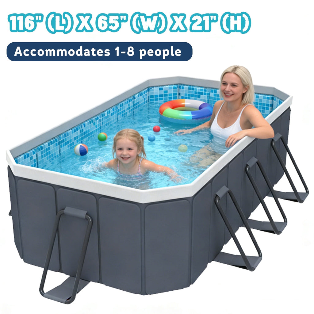 Hyindoor Outdoor Foldable Non-Inflatable Adults and Kids Swimming Pool Titanium Aluminum Support Steel Frame Anti-Slip for Lawn Garden Backyard（116 x 65 x 21）