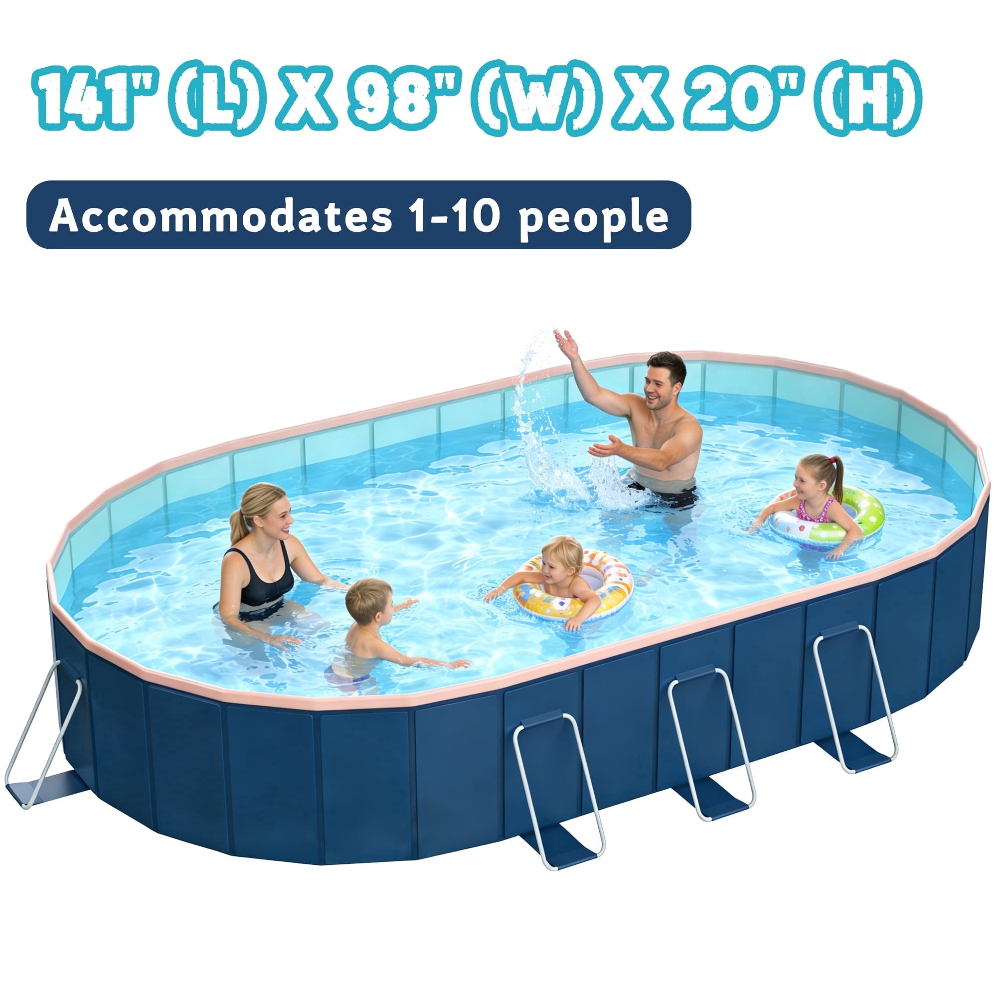Hyindoor Outdoor Foldable Non-Inflatable Adults and Kids Swimming Pool Titanium Aluminum Support Steel Frame Anti-Slip for Lawn Garden Backyard（116 x 65 x 21）
