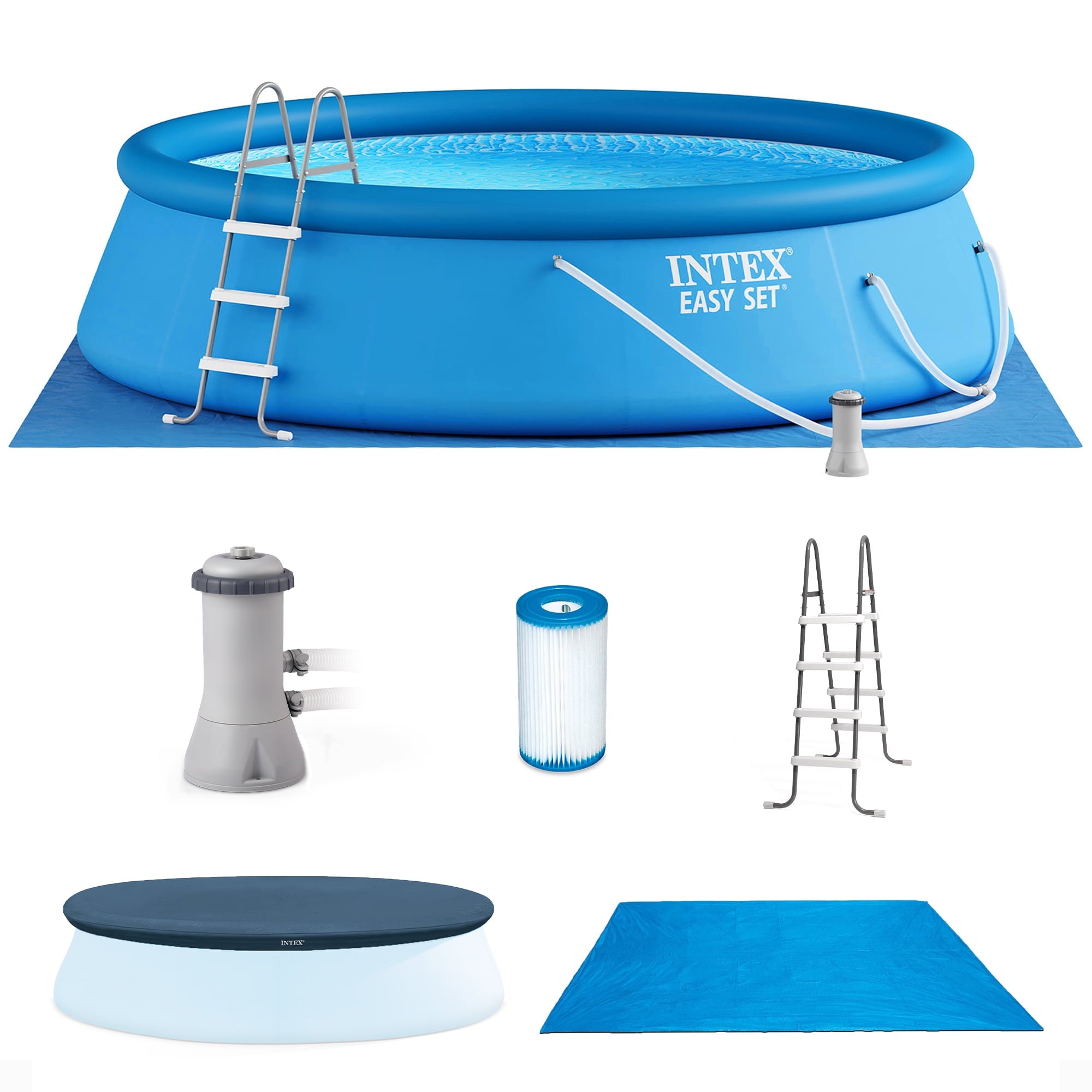 Intex 8 foot x 24 inch Easy Set Round Above Ground  Swimming Pool with Filter Pump, 28107EH