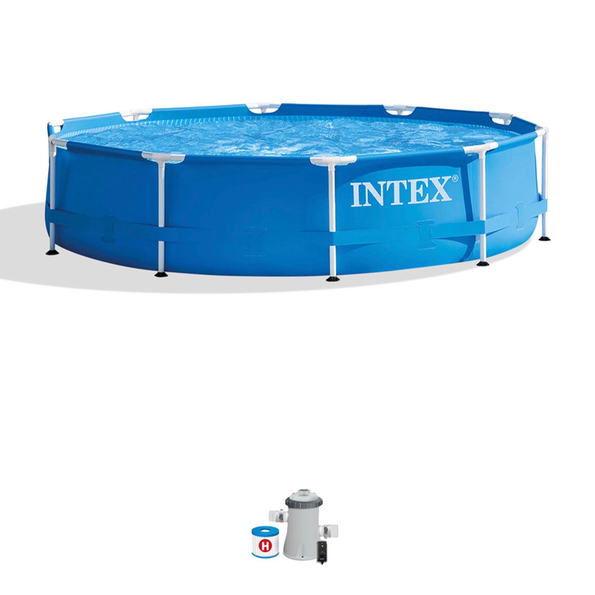 INTEX Metal Frame 10ft x 30in Above Ground Swimming Pool Set w/ Filter Pump