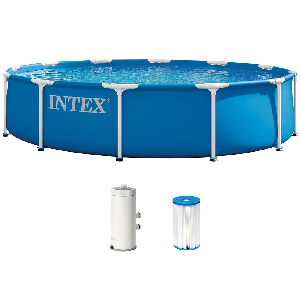 INTEX Metal Frame 10ft x 30in Above Ground Swimming Pool Set w/ Filter Pump