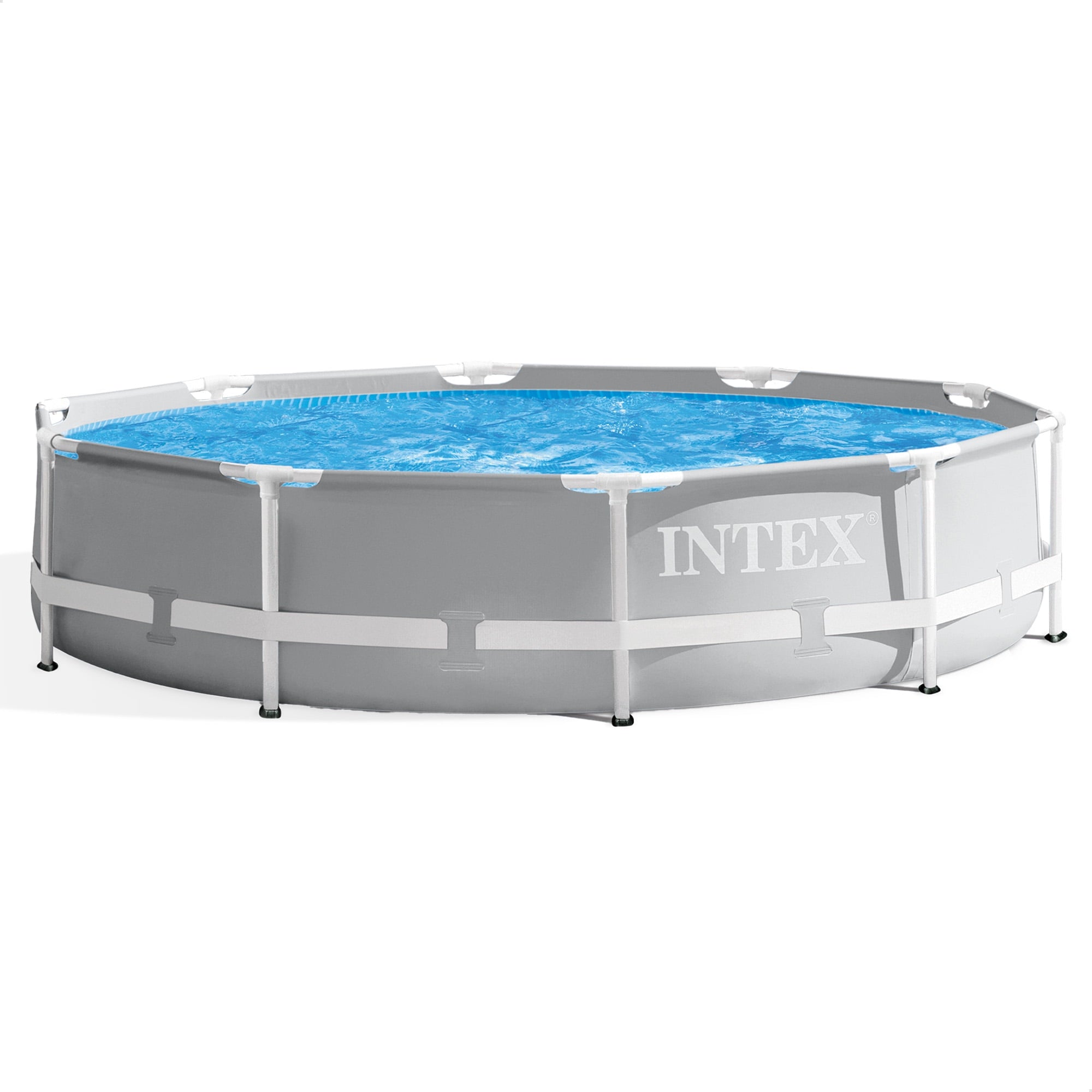 INTEX Round Prism Frame 10ft x 30in Above Ground Swimming Pool Set, Gray