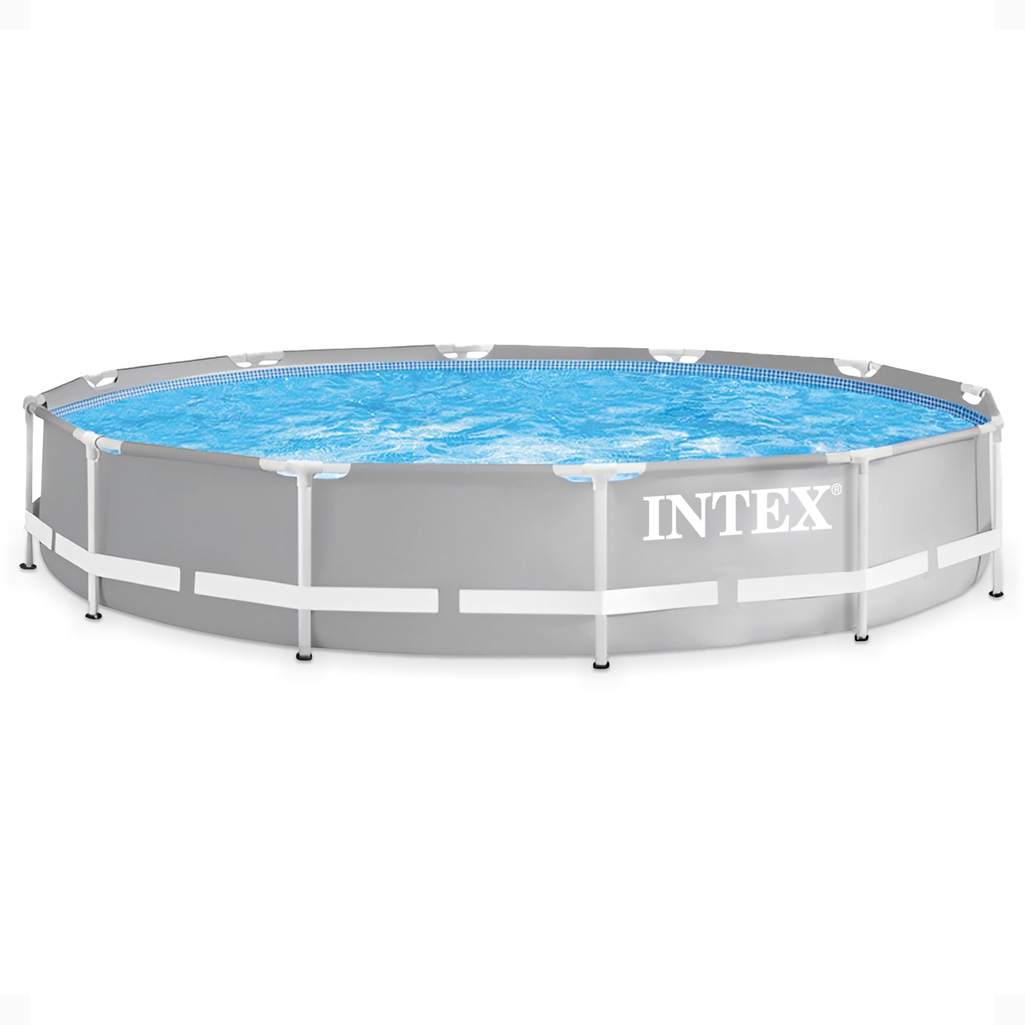 INTEX Round Prism Frame 10ft x 30in Above Ground Swimming Pool Set, Gray