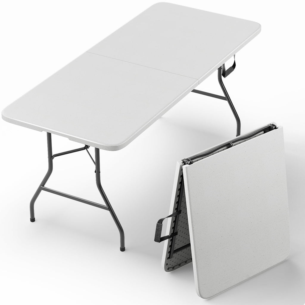WASUHE Folding Table 4 FT Lightweight Table, Fold-in-Half Plastic Rectangular Table Metal Legs, Easy to Store, Perfect for Party, Dining, Wedding, Events, White
