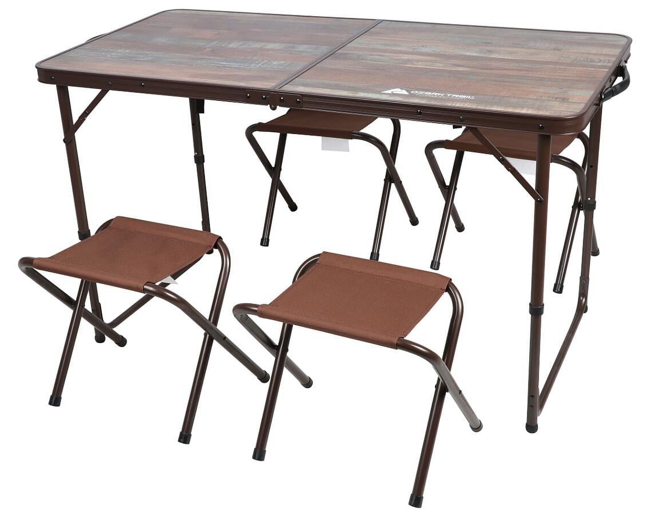 Ozark Trail Durable Steel and Aluminum Table and Stools, Open Dims 19.29x 24.6, Brown