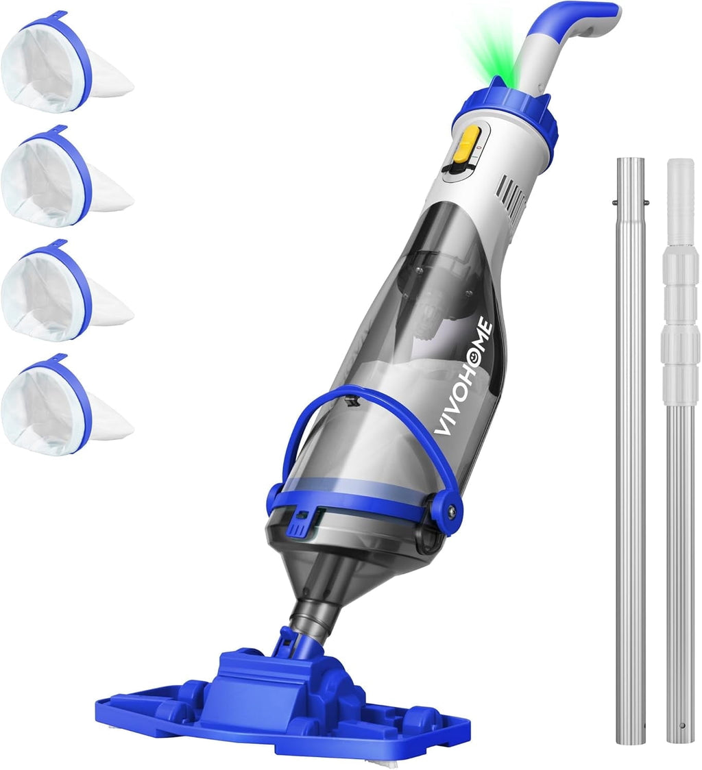 SPECSTAR Cordless Pool Vacuum with Telescopic & Extension Poles 9.12ft, 18.5 GPM Suction, 60-Min Run Time, Handheld Cleaner Rechargeable with Battery Indicator for Pools/Spas/Hot Tubs - Yellow