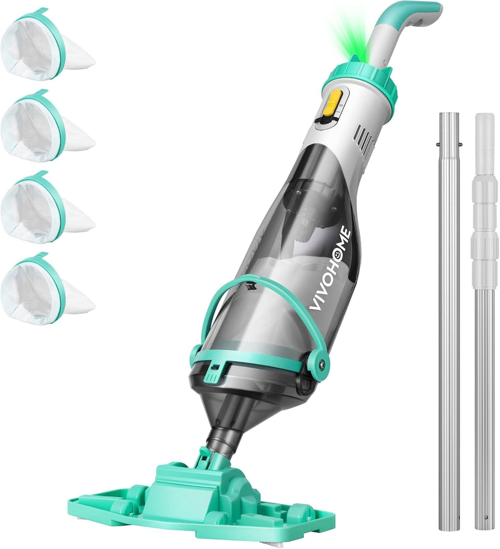 SPECSTAR Cordless Pool Vacuum with Telescopic & Extension Poles 9.12ft, 18.5 GPM Suction, 60-Min Run Time, Handheld Cleaner Rechargeable with Battery Indicator for Pools/Spas/Hot Tubs - Yellow
